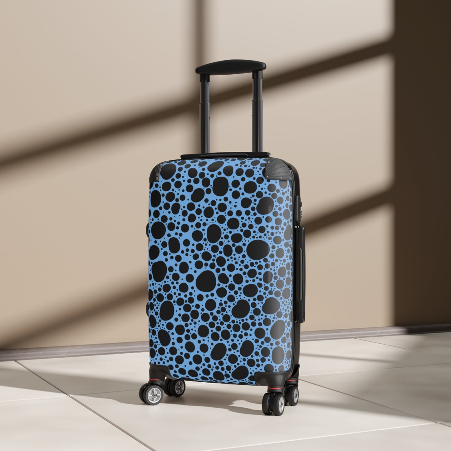 Noir Pointallism on Light Blue Suitcase