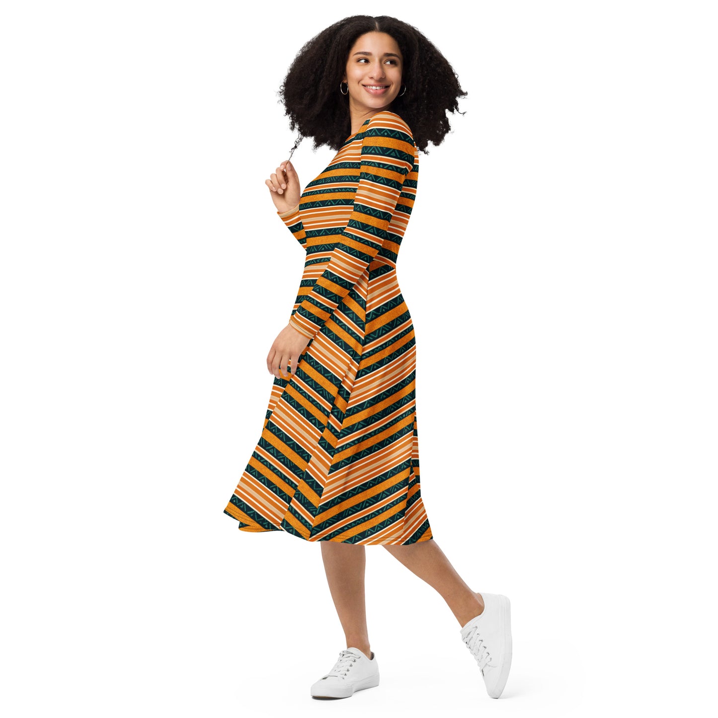 Serengeti Symphony long sleeve midi dress