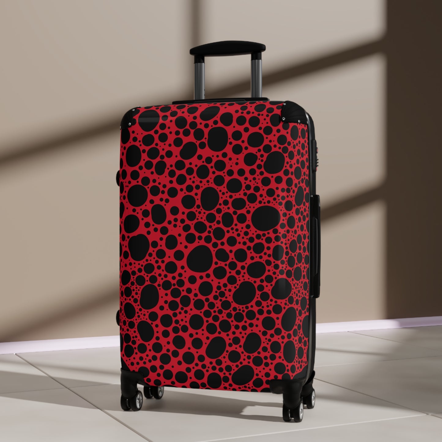 Noir Pointallism on Dark Red Suitcase