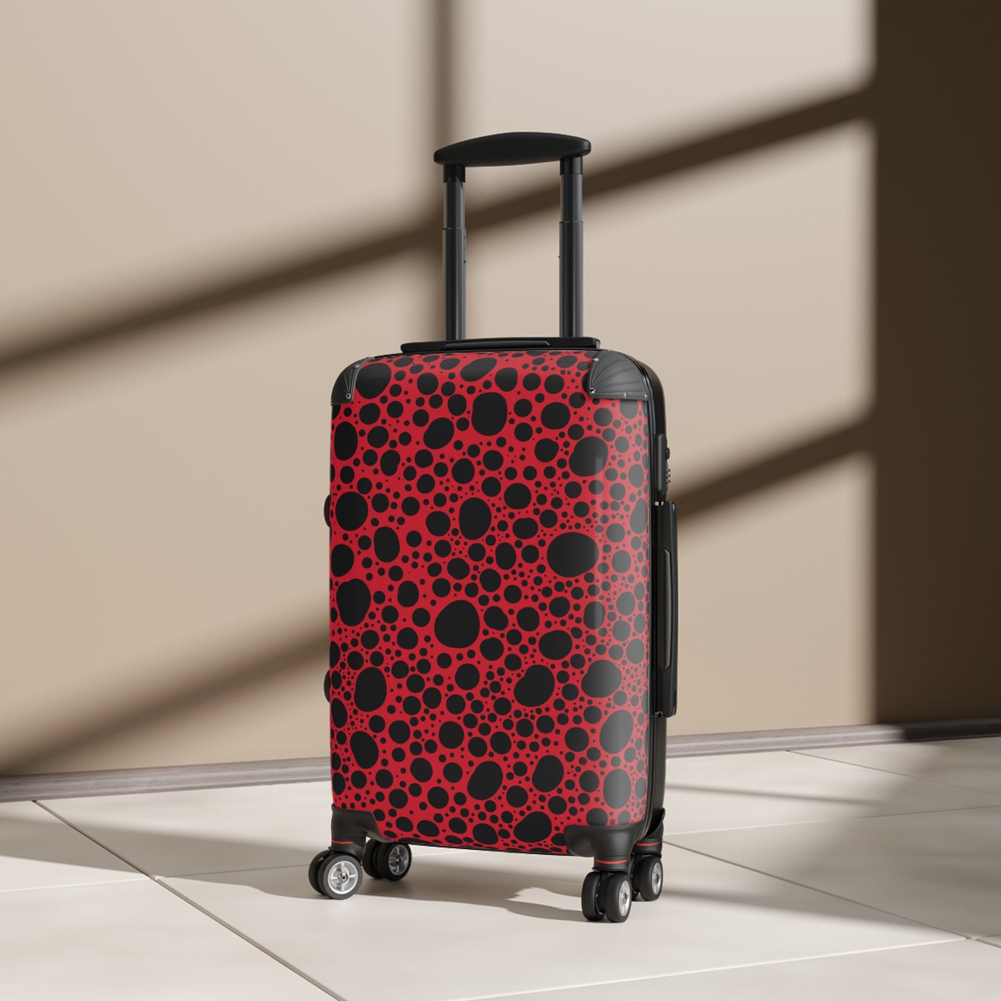 Noir Pointallism on Dark Red Suitcase