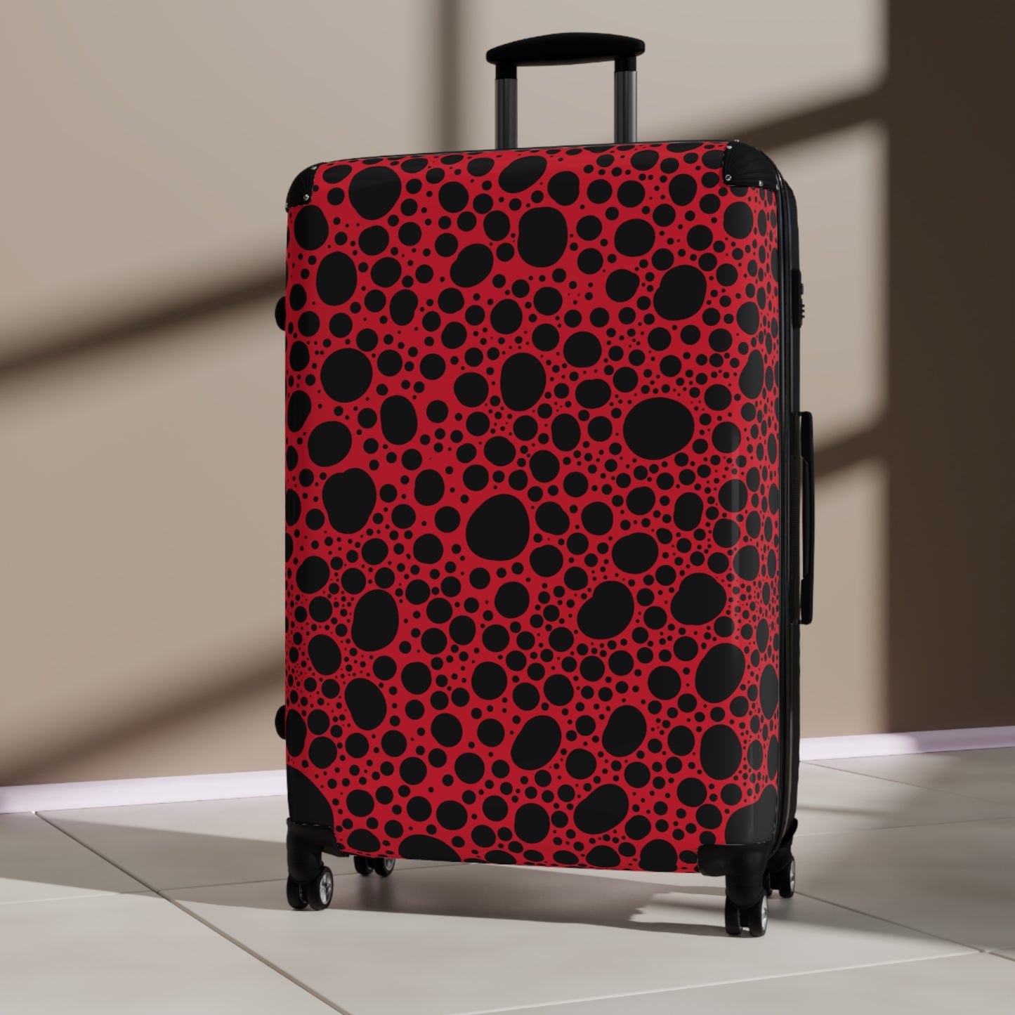 Noir Pointallism on Dark Red Suitcase