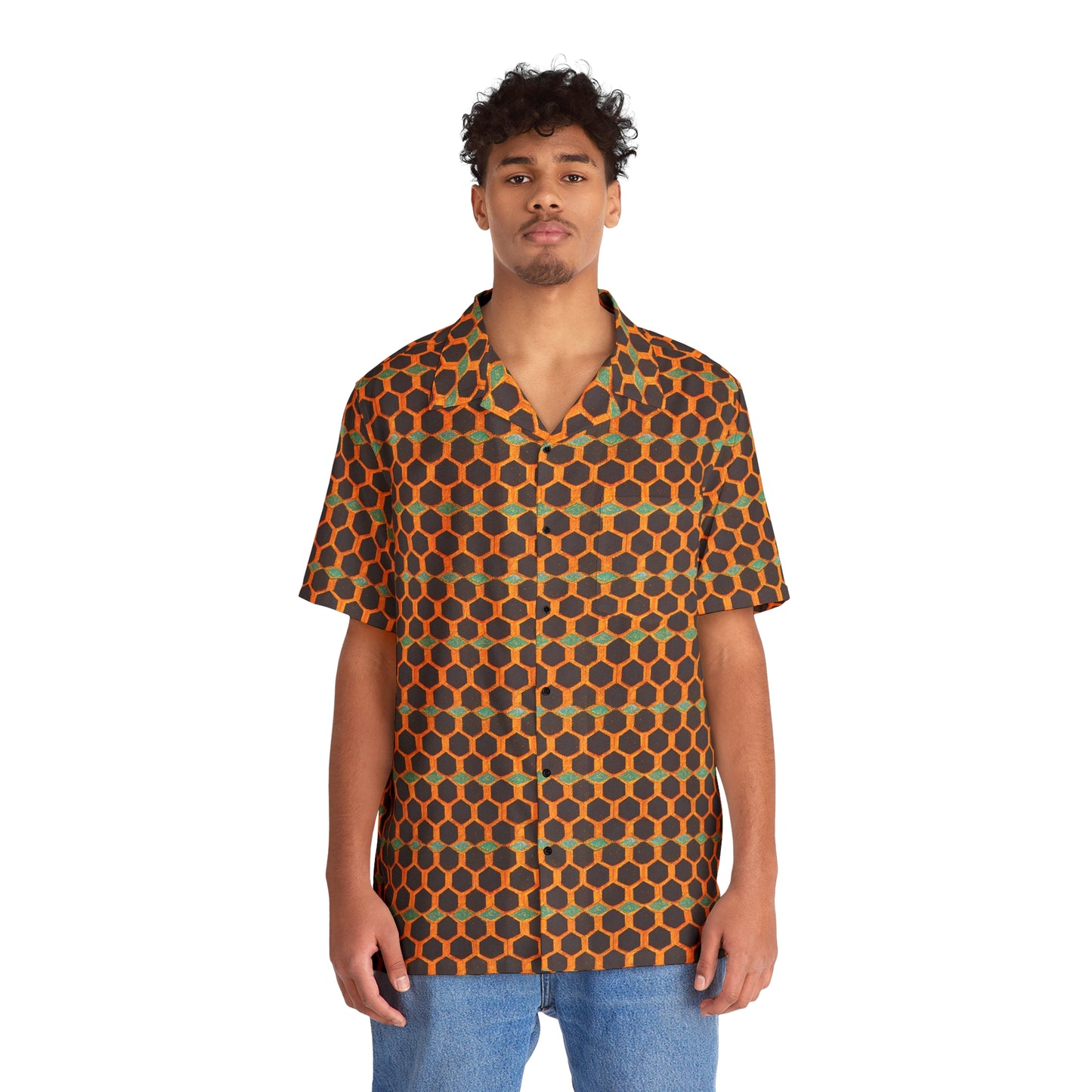 Teal and Gold Bee Bungalow Men's Hawaiian Shirt