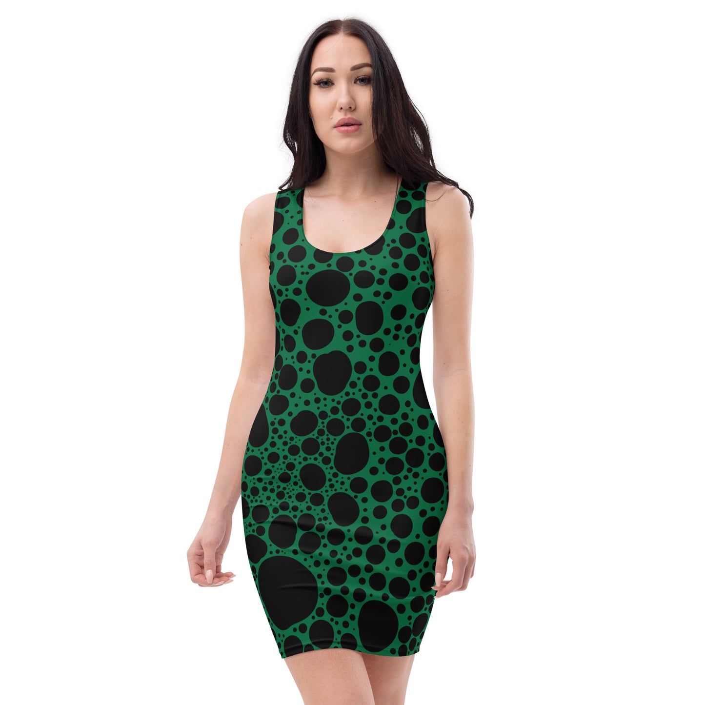 Noir Pointillism on Green Sublimation Cut & Sew Dress