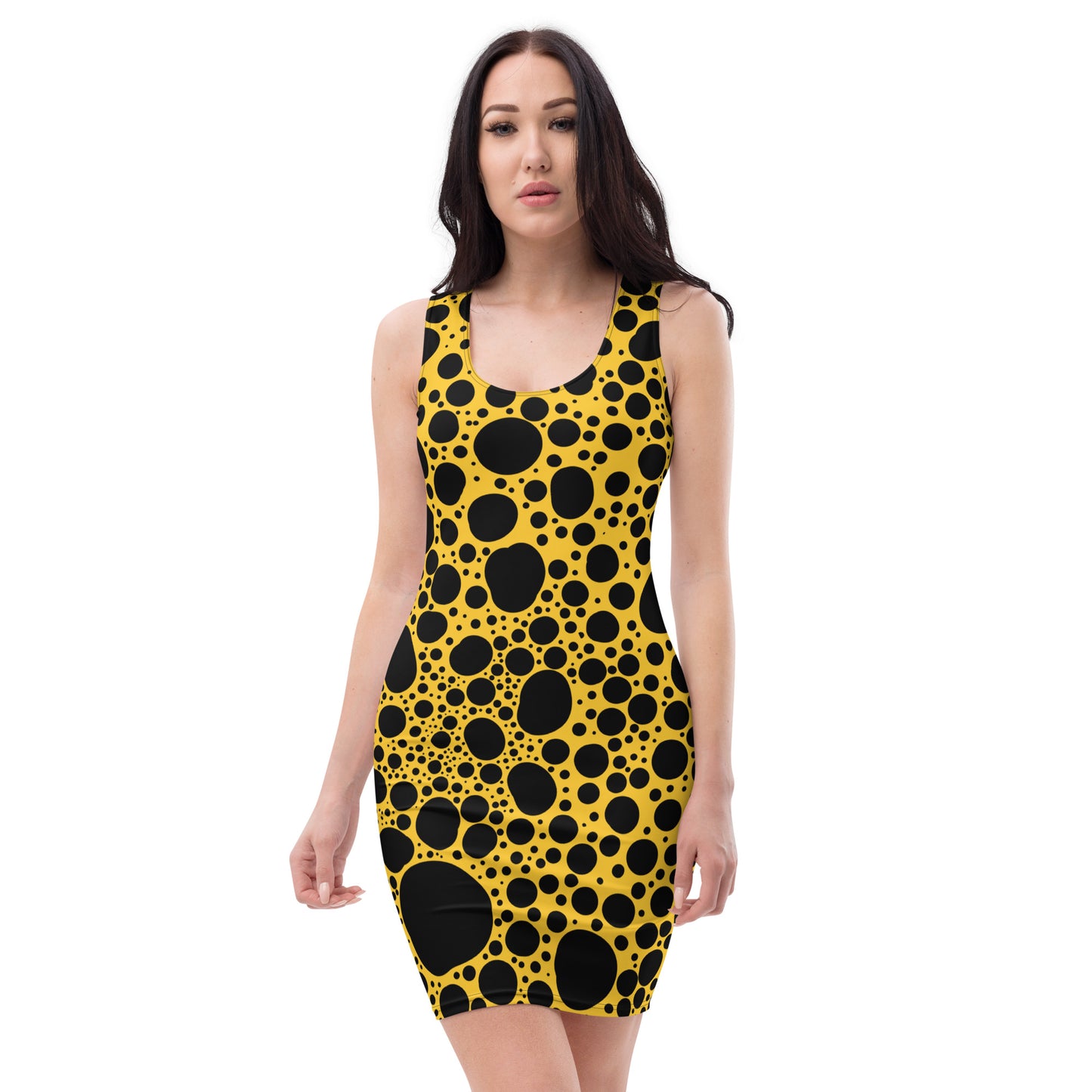 Noir Pointillism on Mustard Sublimation Cut & Sew Dress