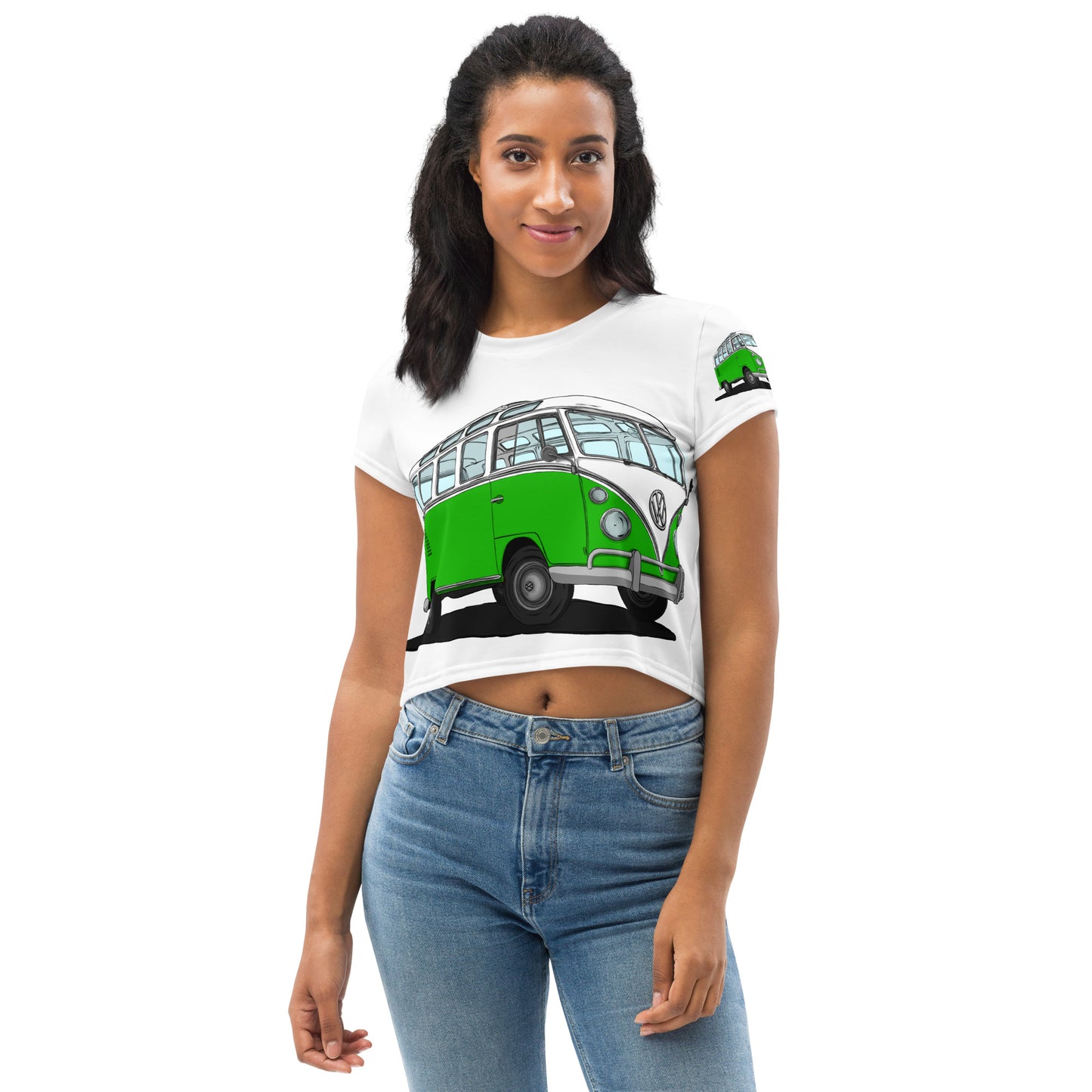 Green VW Van All-Over Print Crop Tee