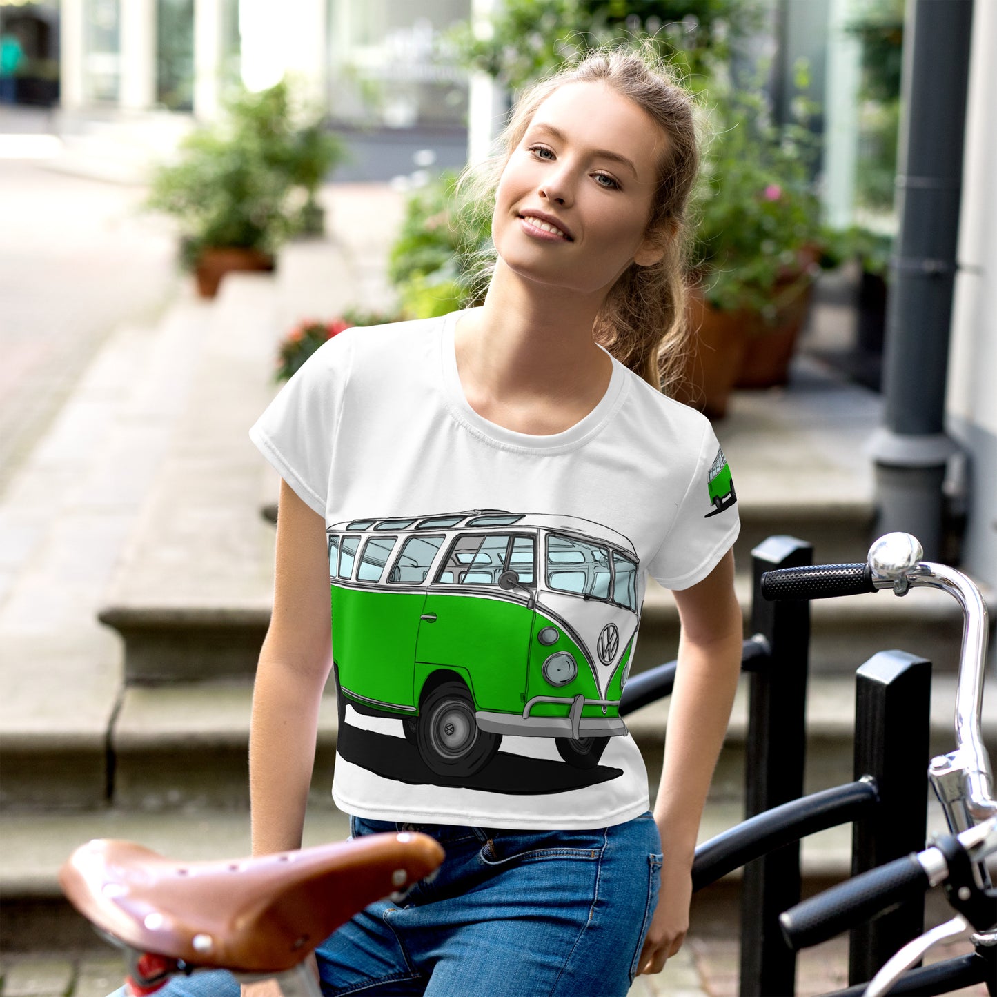 Green VW Van All-Over Print Crop Tee