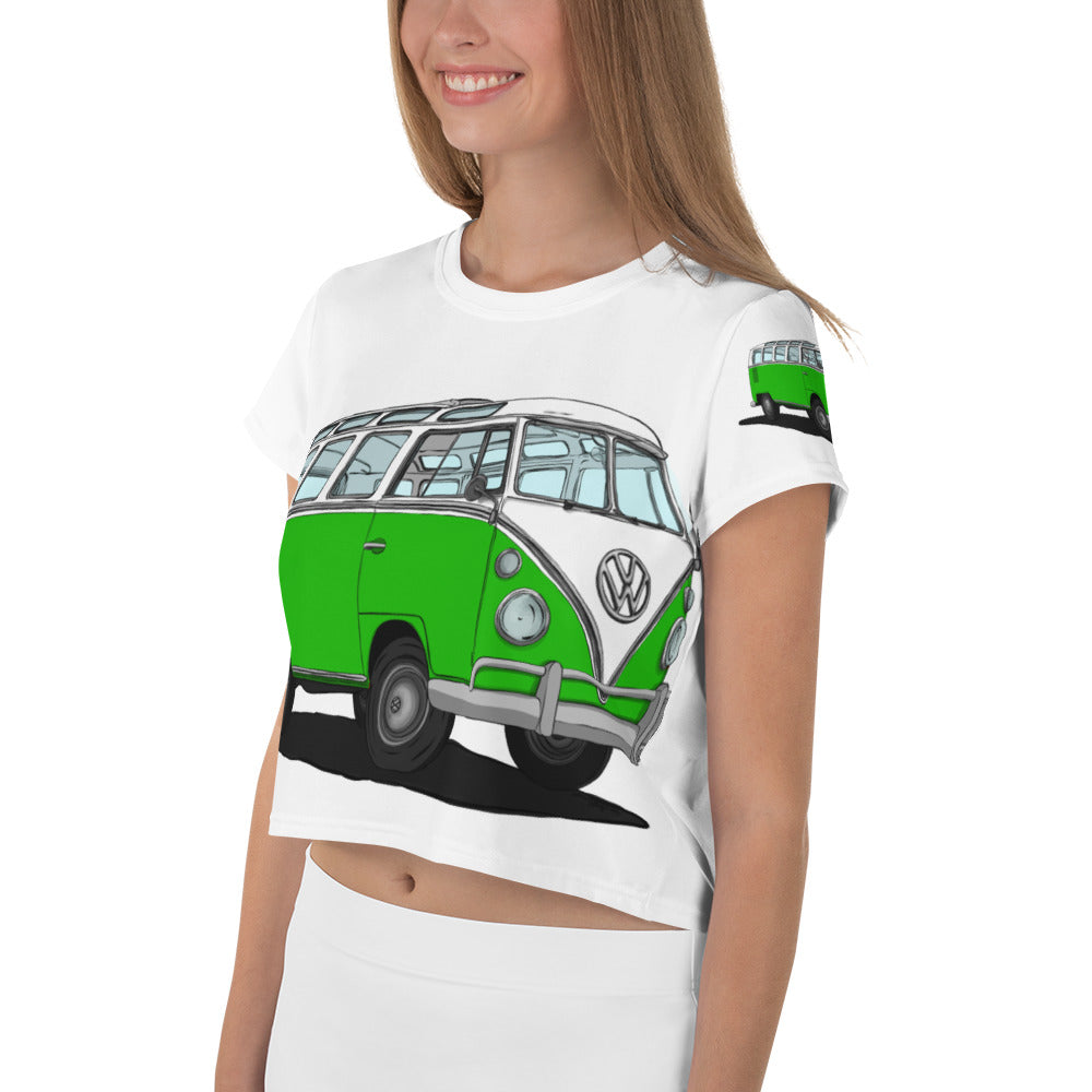 Green VW Van All-Over Print Crop Tee