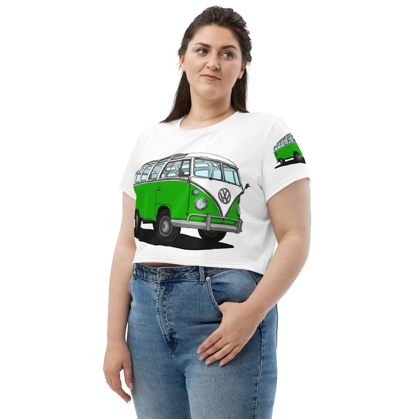 Green VW Van All-Over Print Crop Tee