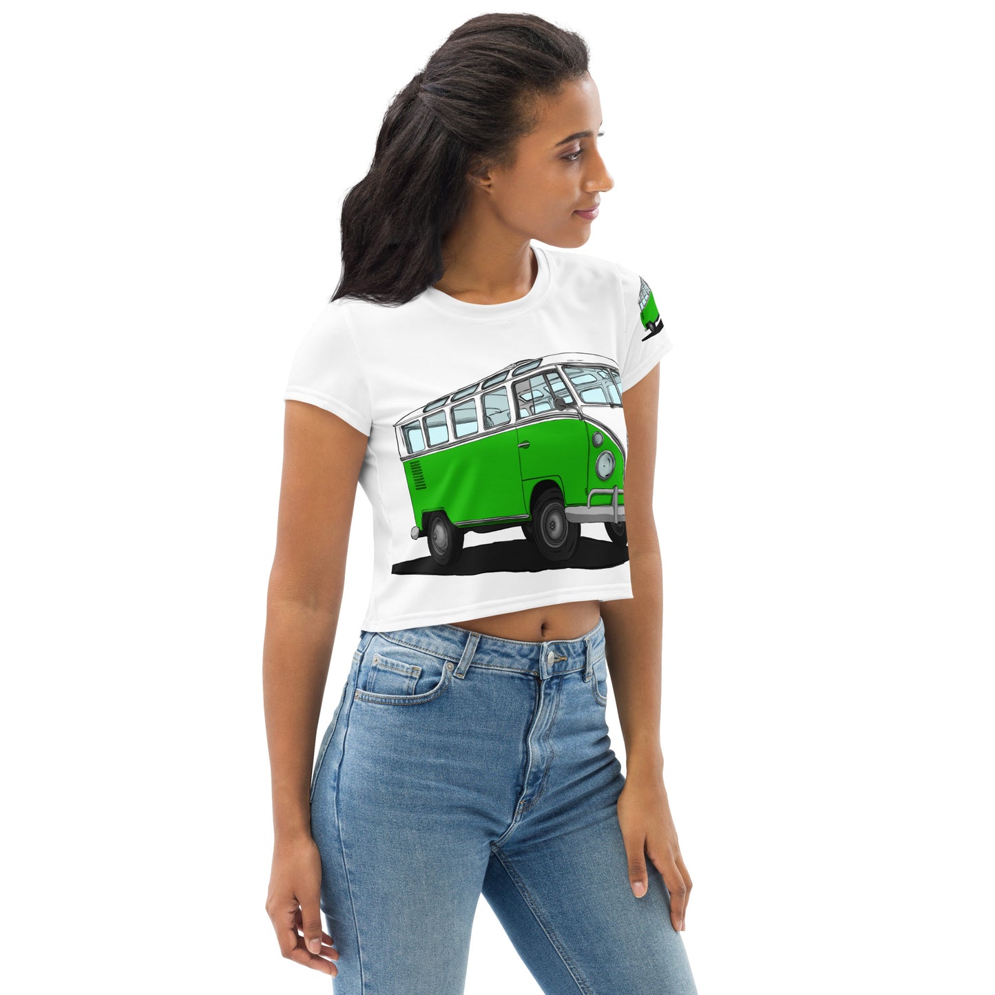 Green VW Van All-Over Print Crop Tee