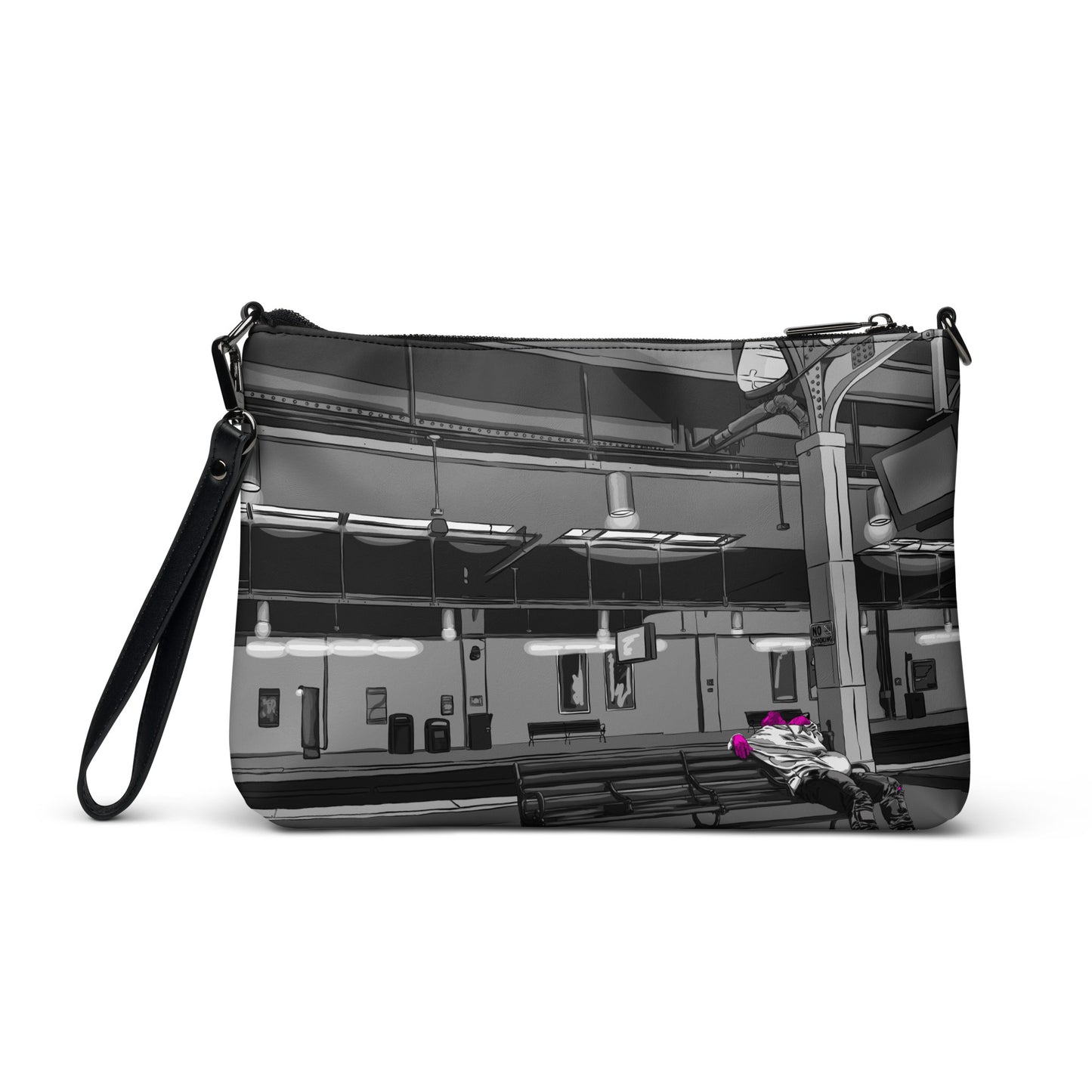 Man Sleeping on Amtrak Bench, NJ Crossbody bag