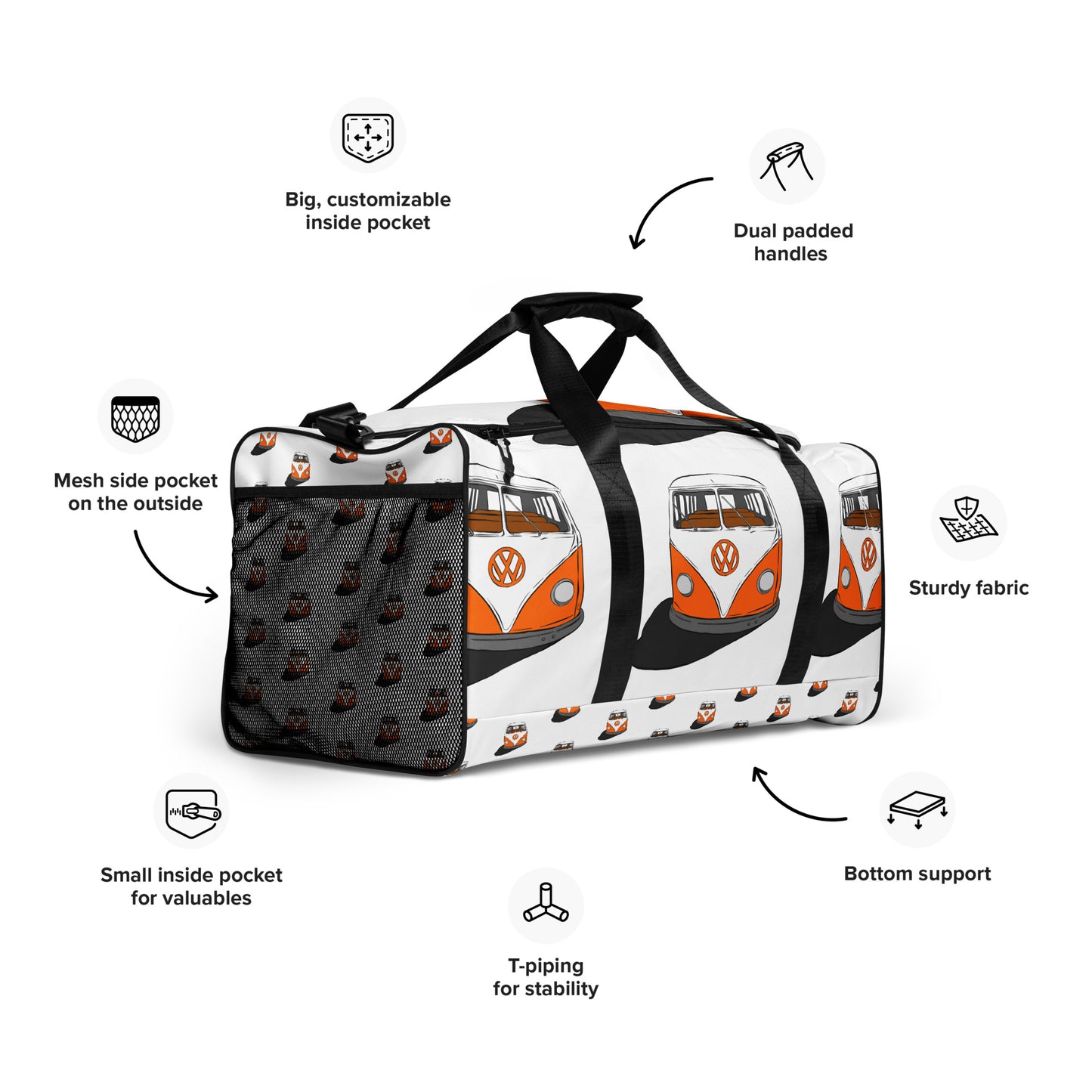 Orange VW Van Duffle bag