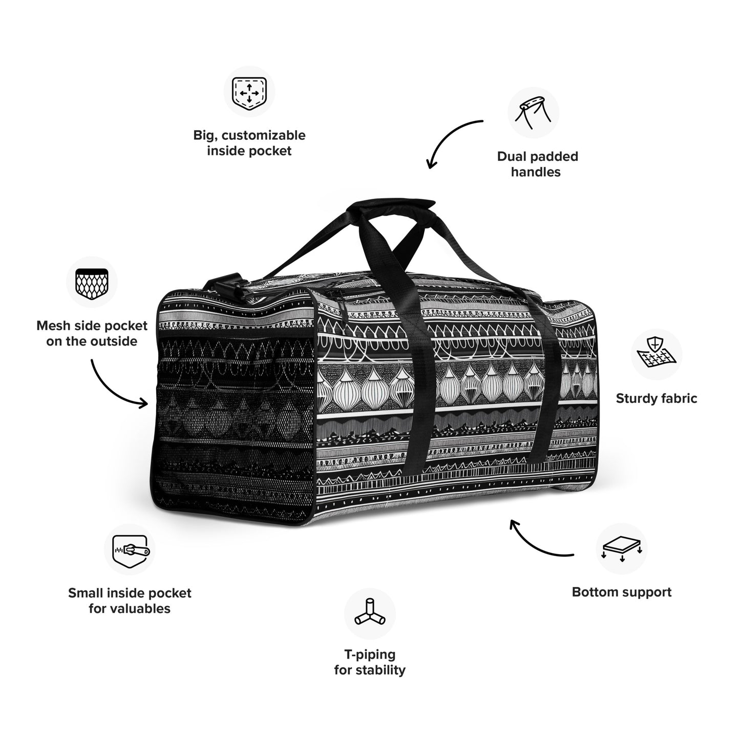 Monochrome Lanterns Duffle bag