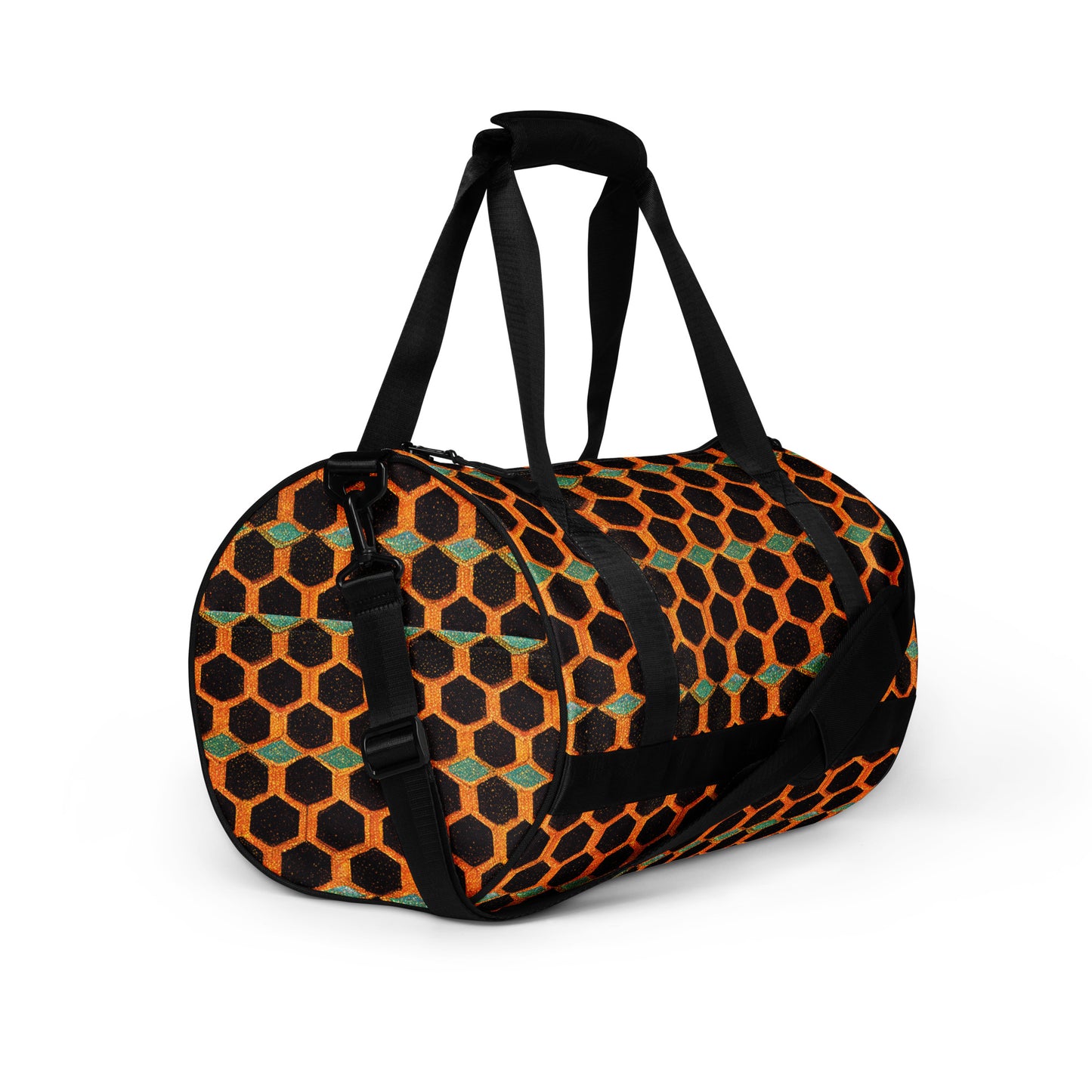 Teal and Gold Bee Bungalow gym bag