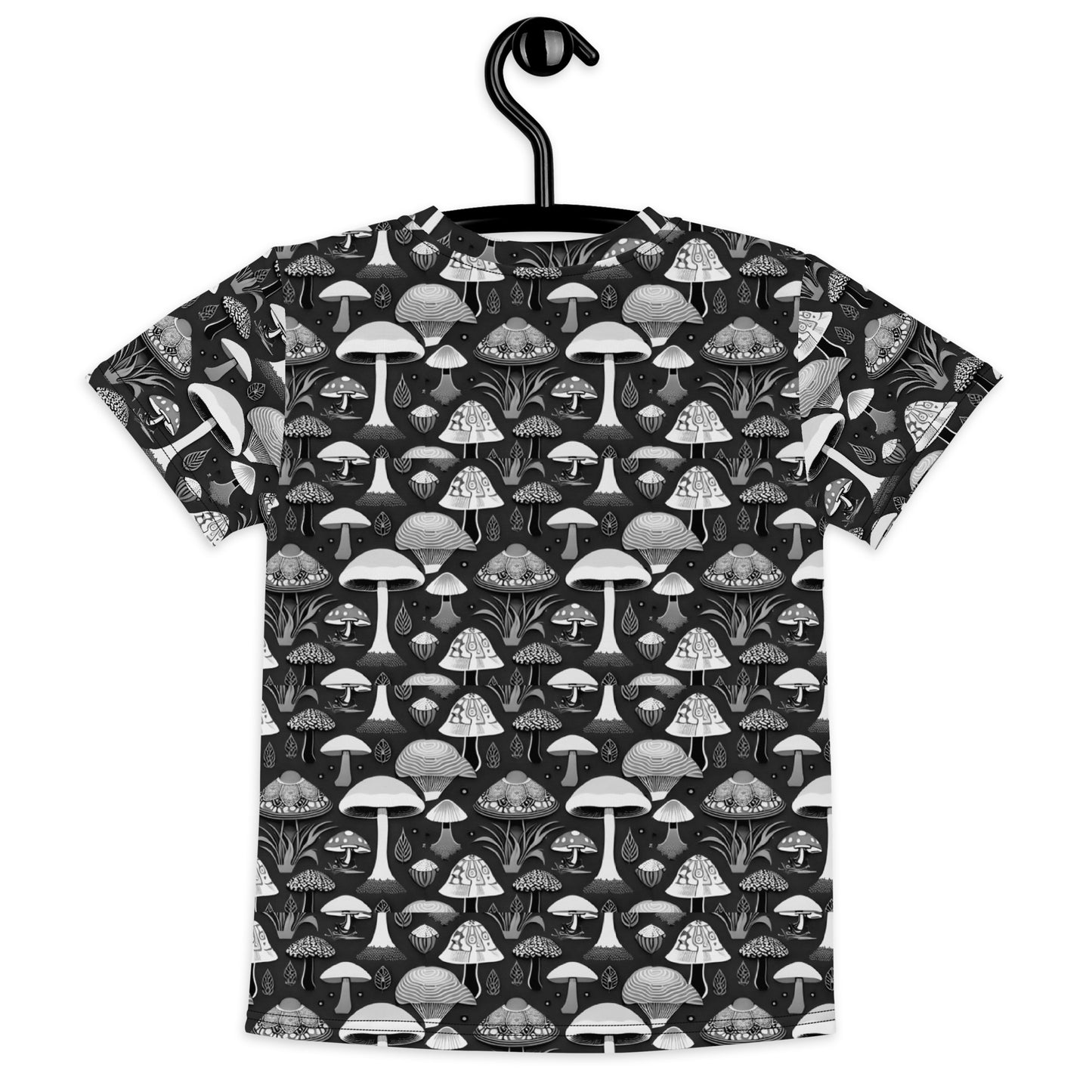 Whimsical Mushrooms in B&W Boy’s crew neck t-shirt