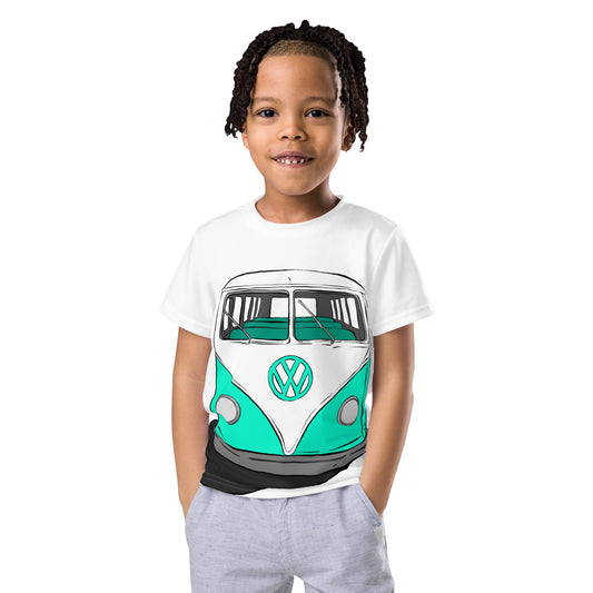 Teal VW Van Kids crew neck t-shirt