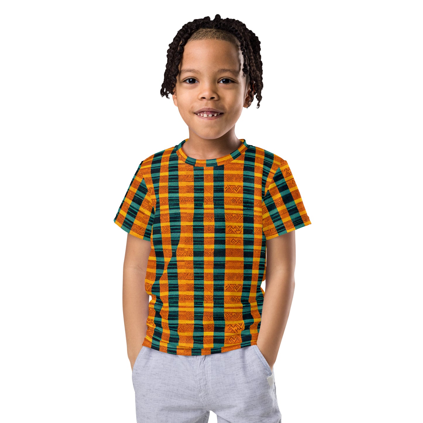 Teal & Tangerine Tapestry Boy’s crew neck t-shirt