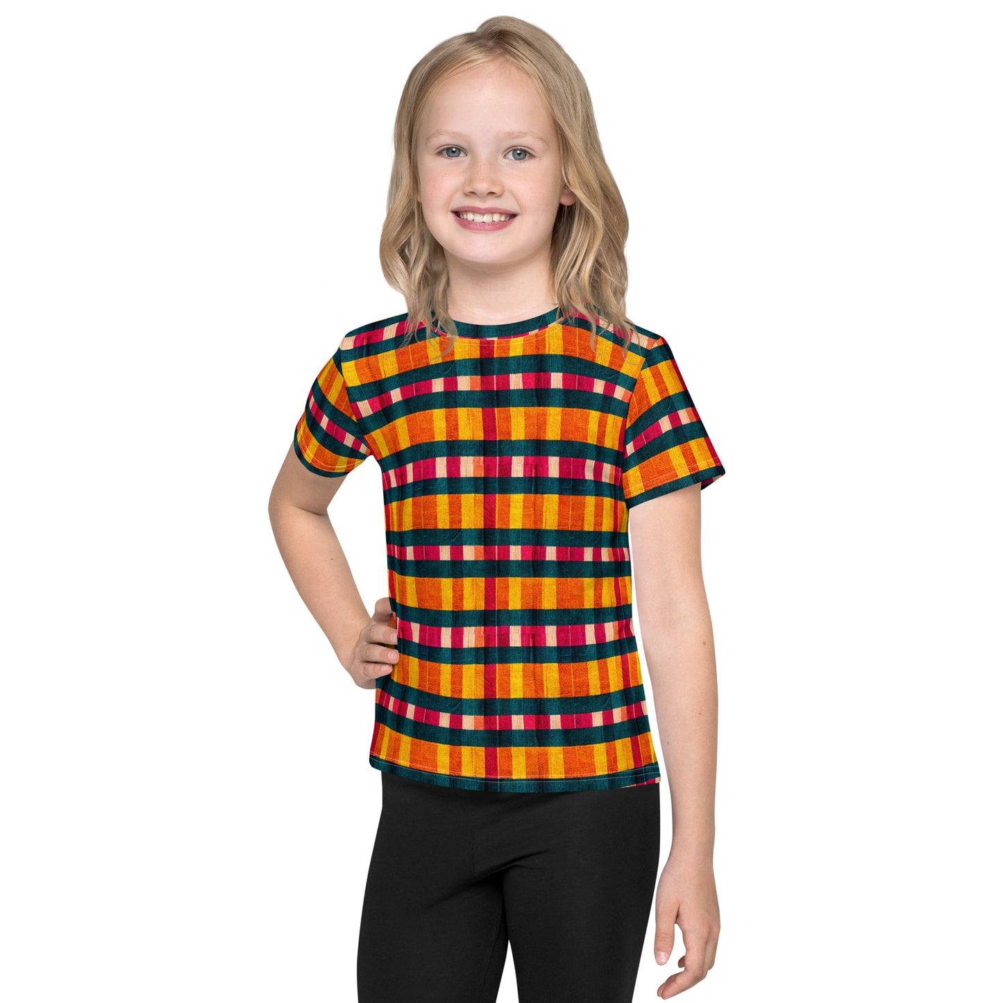 Tropical Fiesta Plaid Girl’s crew neck t-shirt