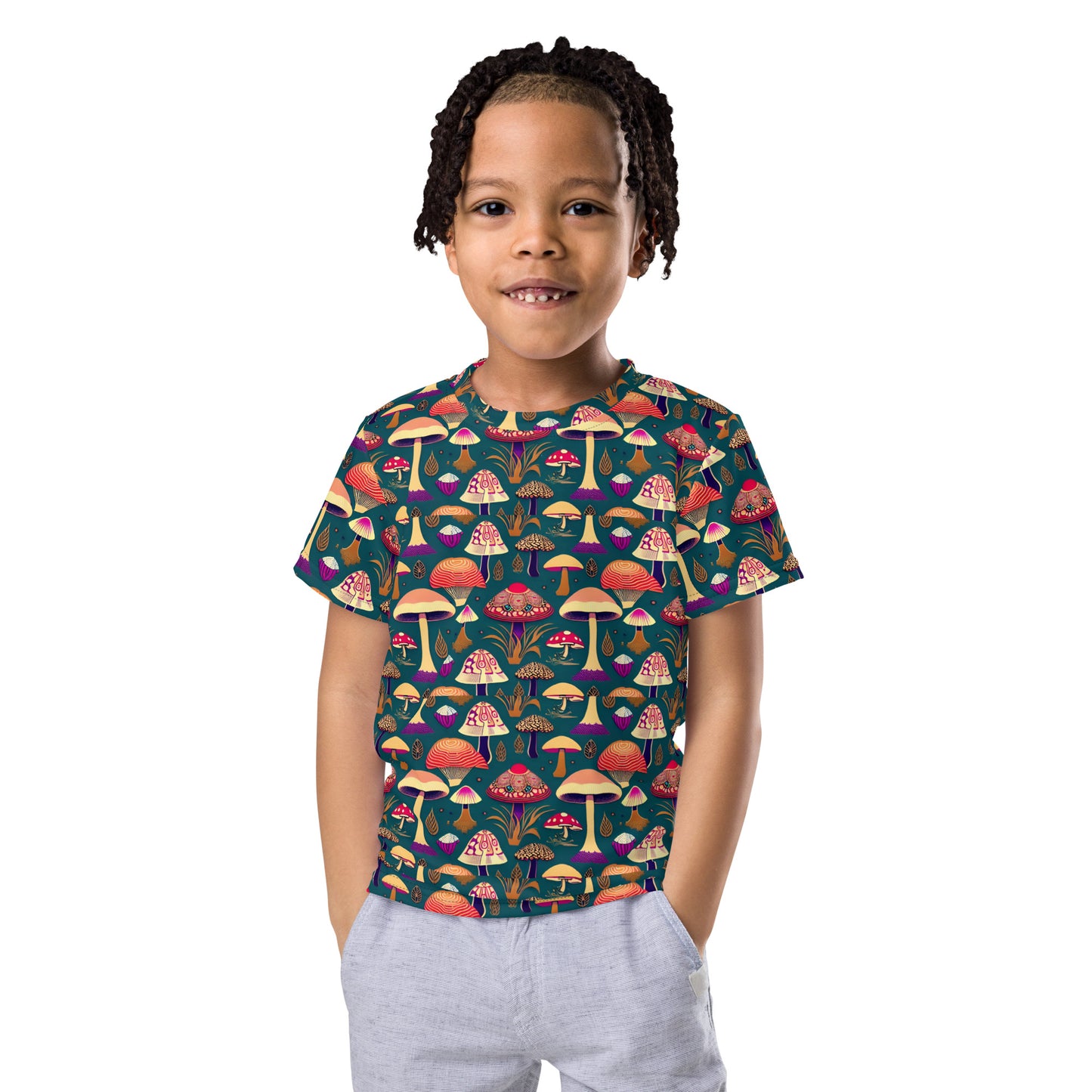 Whimsical Mushrooms In Color Boy’s crew neck t-shirt