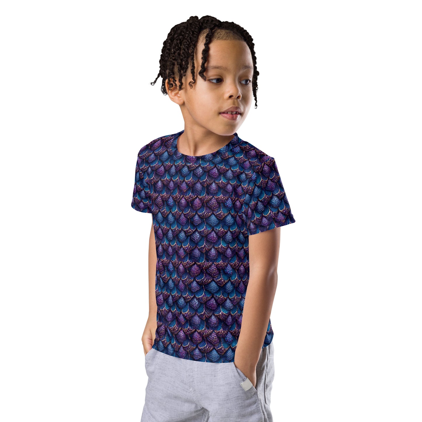 Luminosa, the Radiant Amethyst Drakon Boy’s crew neck t-shirt