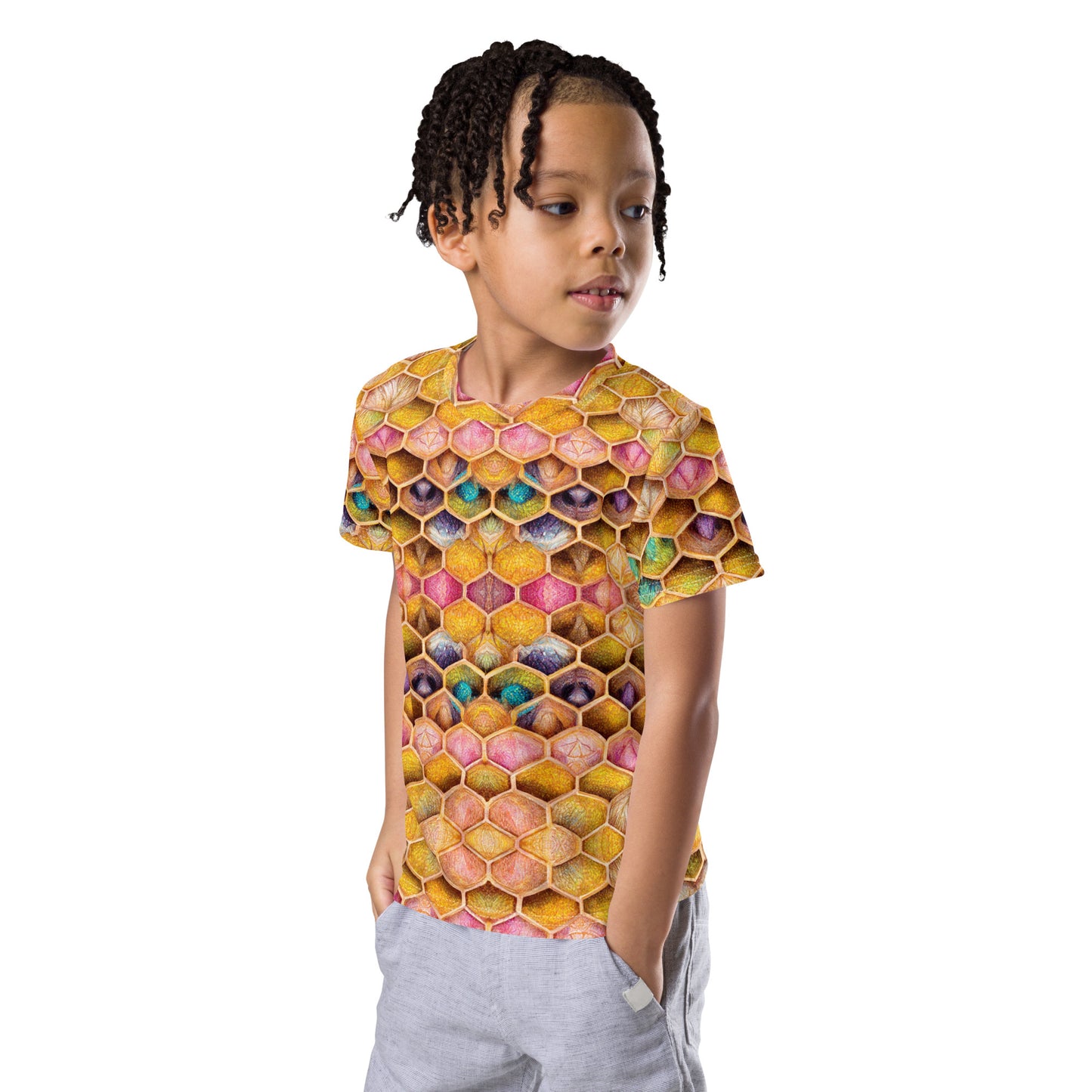 Rainbow Hive Radiance Boy’s crew neck t-shirt