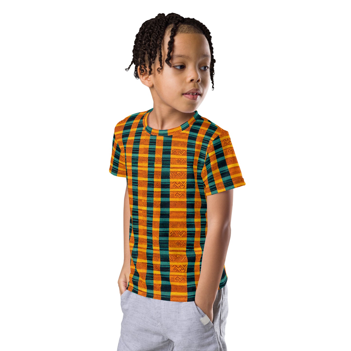 Teal & Tangerine Tapestry Boy’s crew neck t-shirt