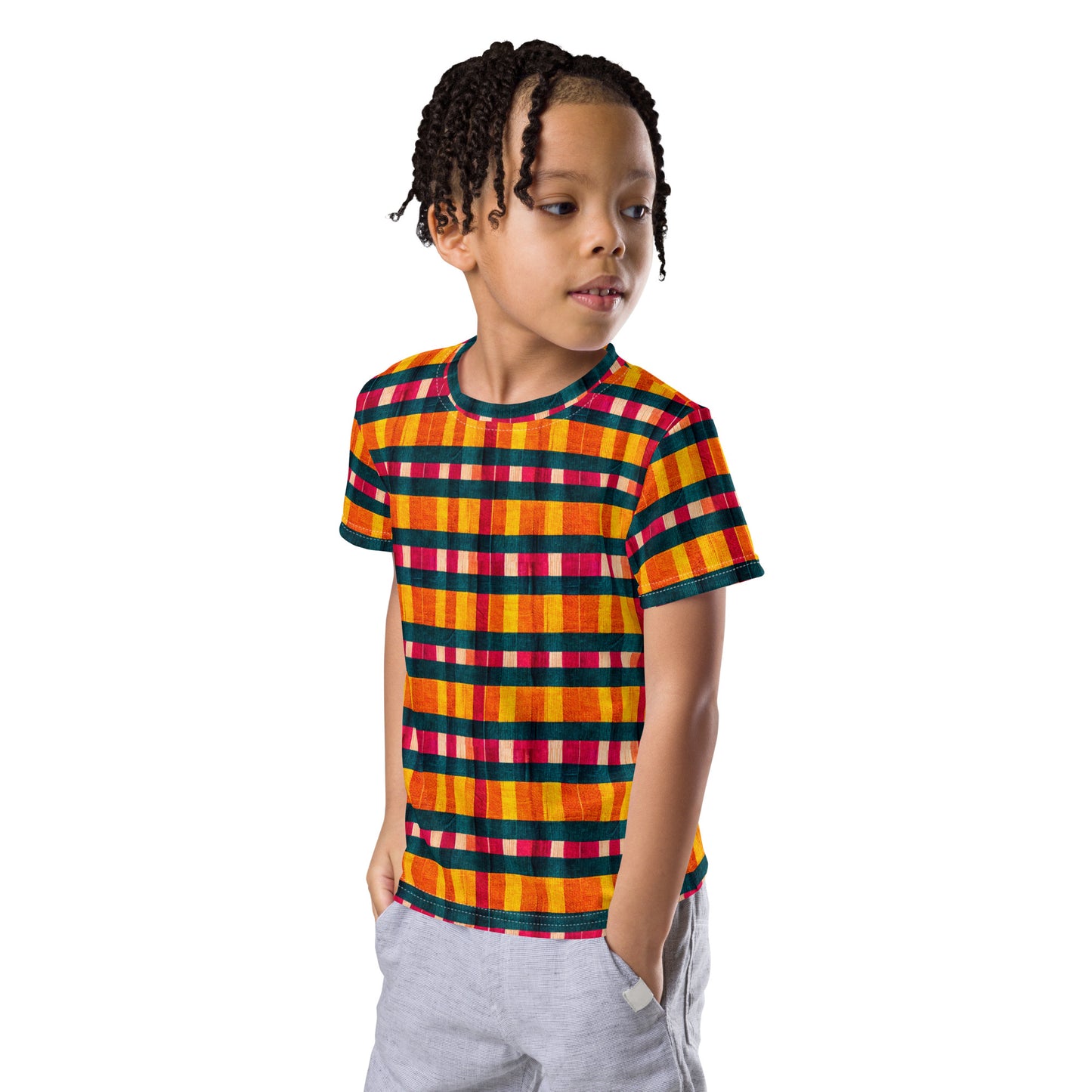 Tropical Fiesta Plaid Boy’s crew neck t-shirt