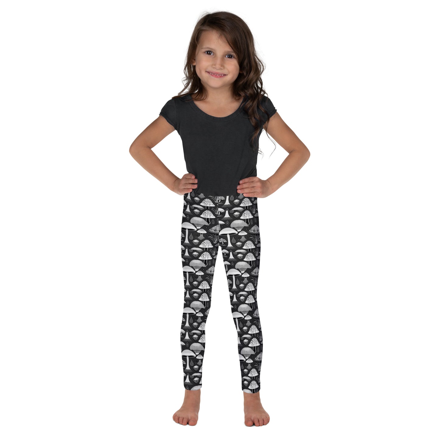 Whimsical Mushrooms B&W Girl’s Leggings