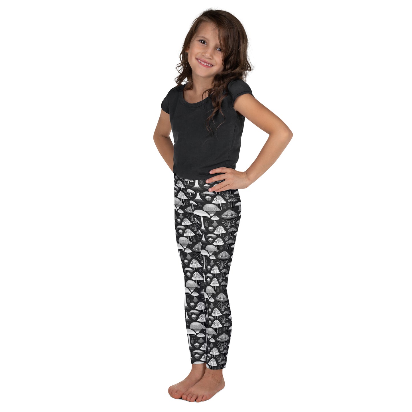 Whimsical Mushrooms B&W Girl’s Leggings