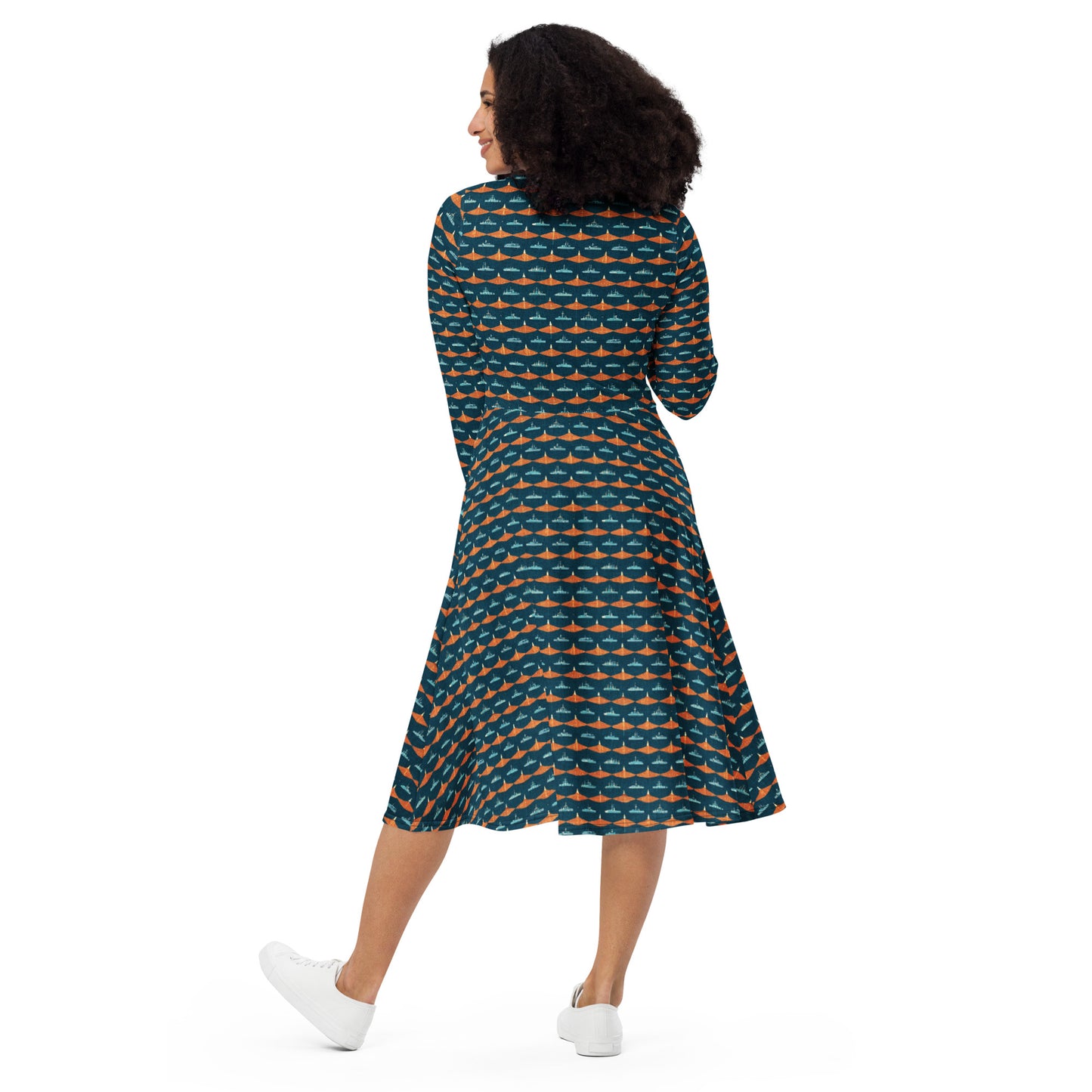 Mariners Melody long sleeve midi dress