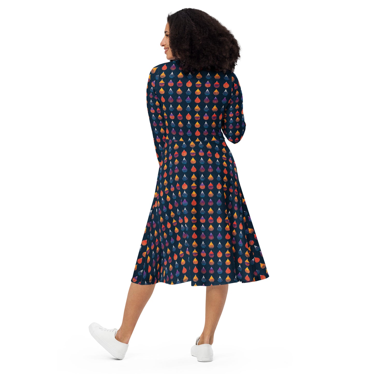 Prismatic Precipitation long sleeve midi dress