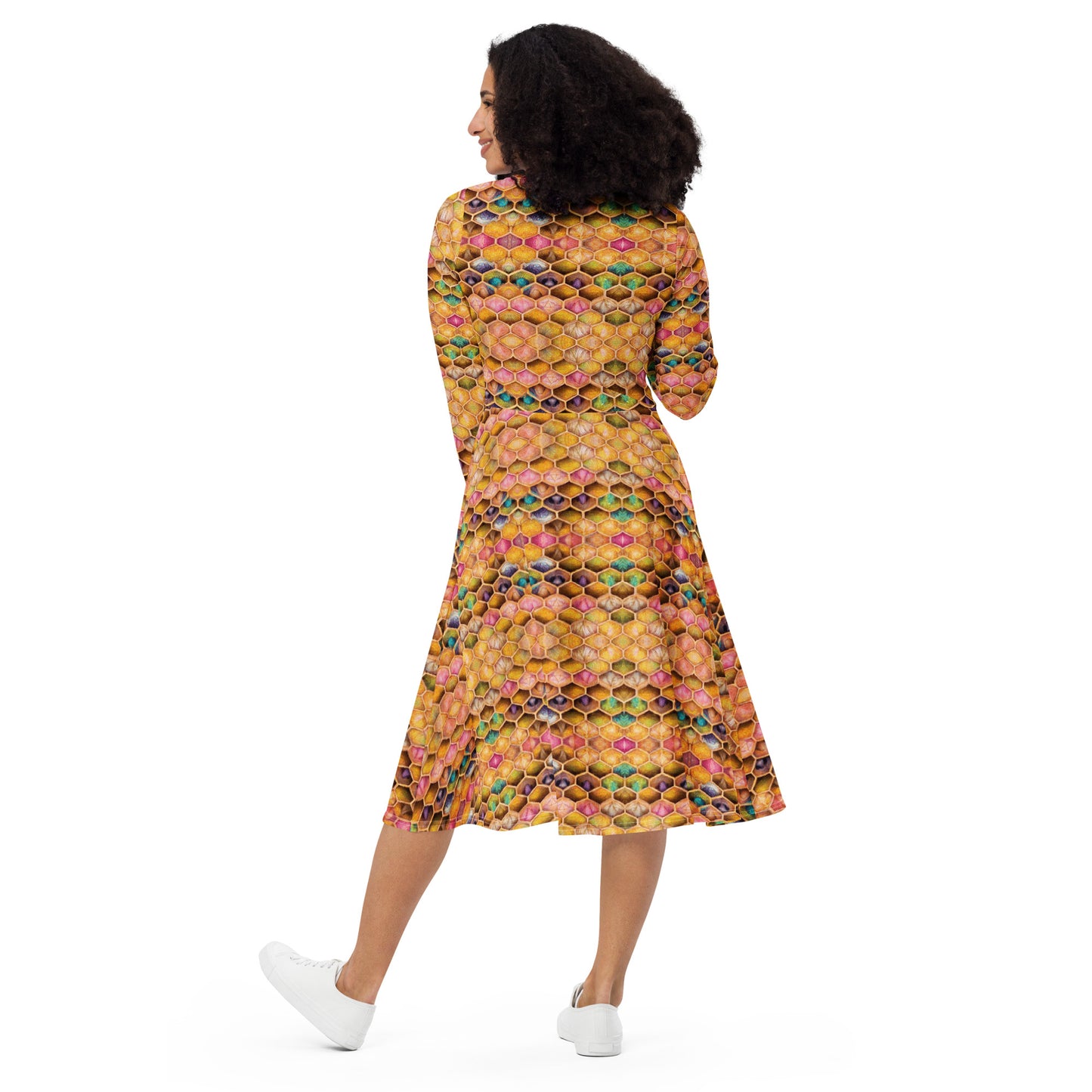 Rainbow Hive Radiance long sleeve midi dress