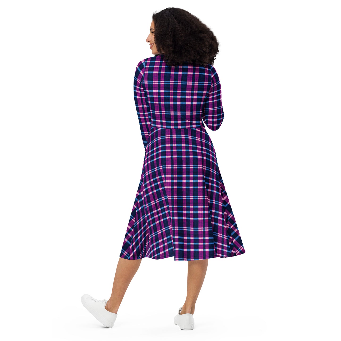 Royal Highlander Plaid long sleeve midi dress