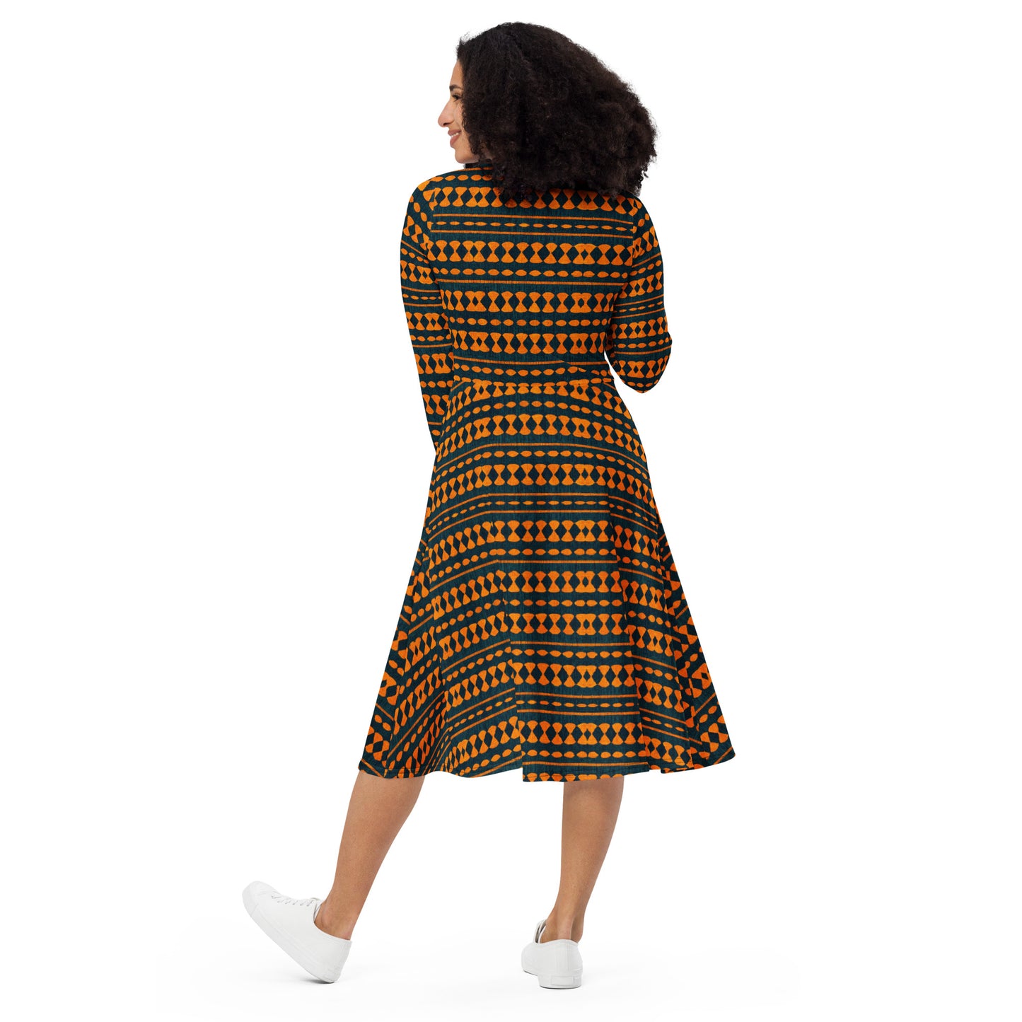 Safari Symphony long sleeve midi dress