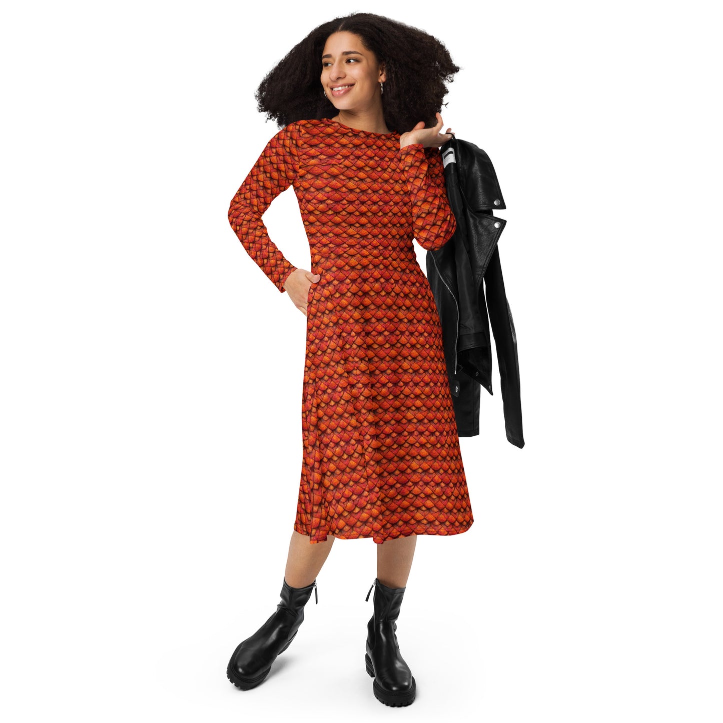 Kurtalor, the Infernal Sentinel of Joy and Peace long sleeve midi dress