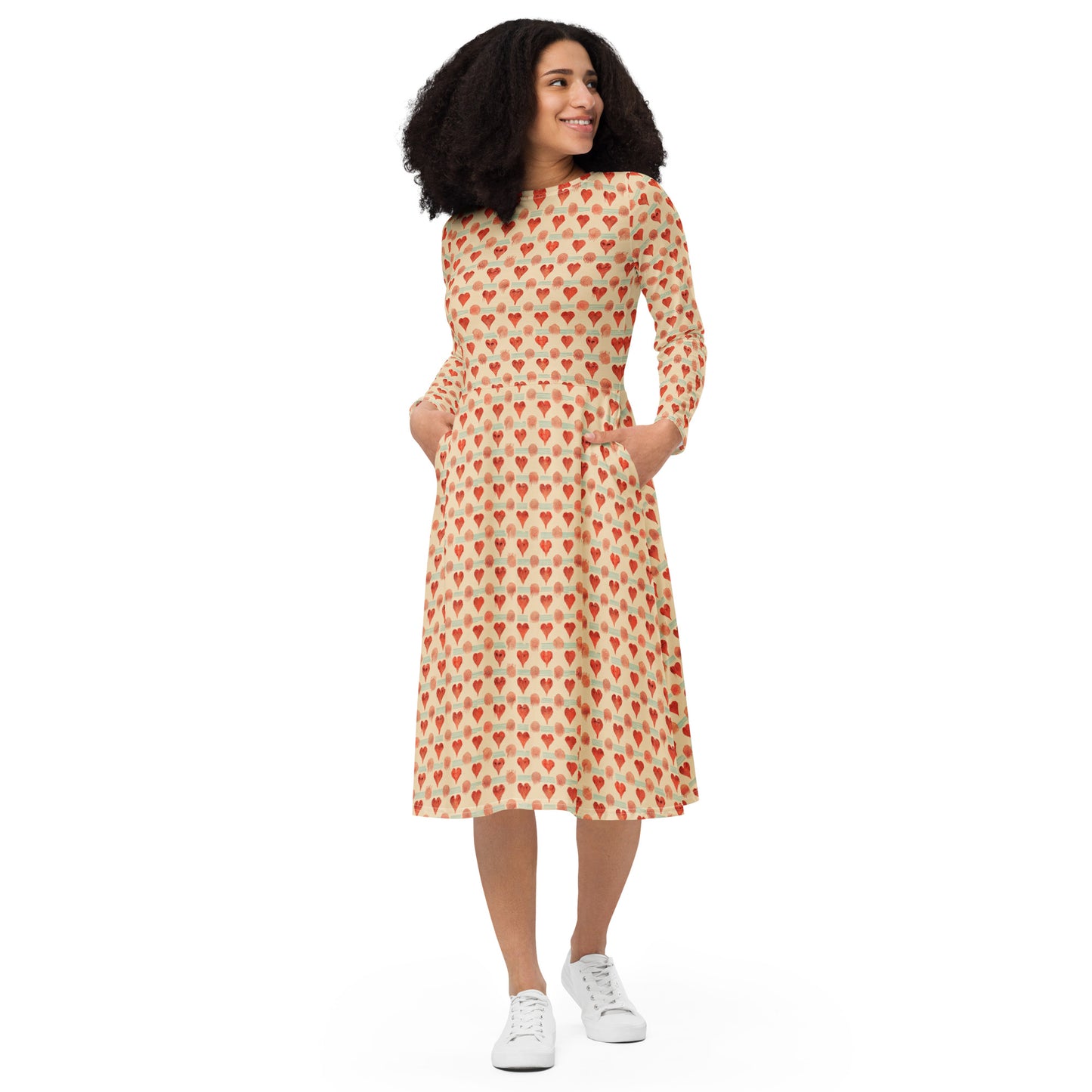 Loves Prints long sleeve midi dress