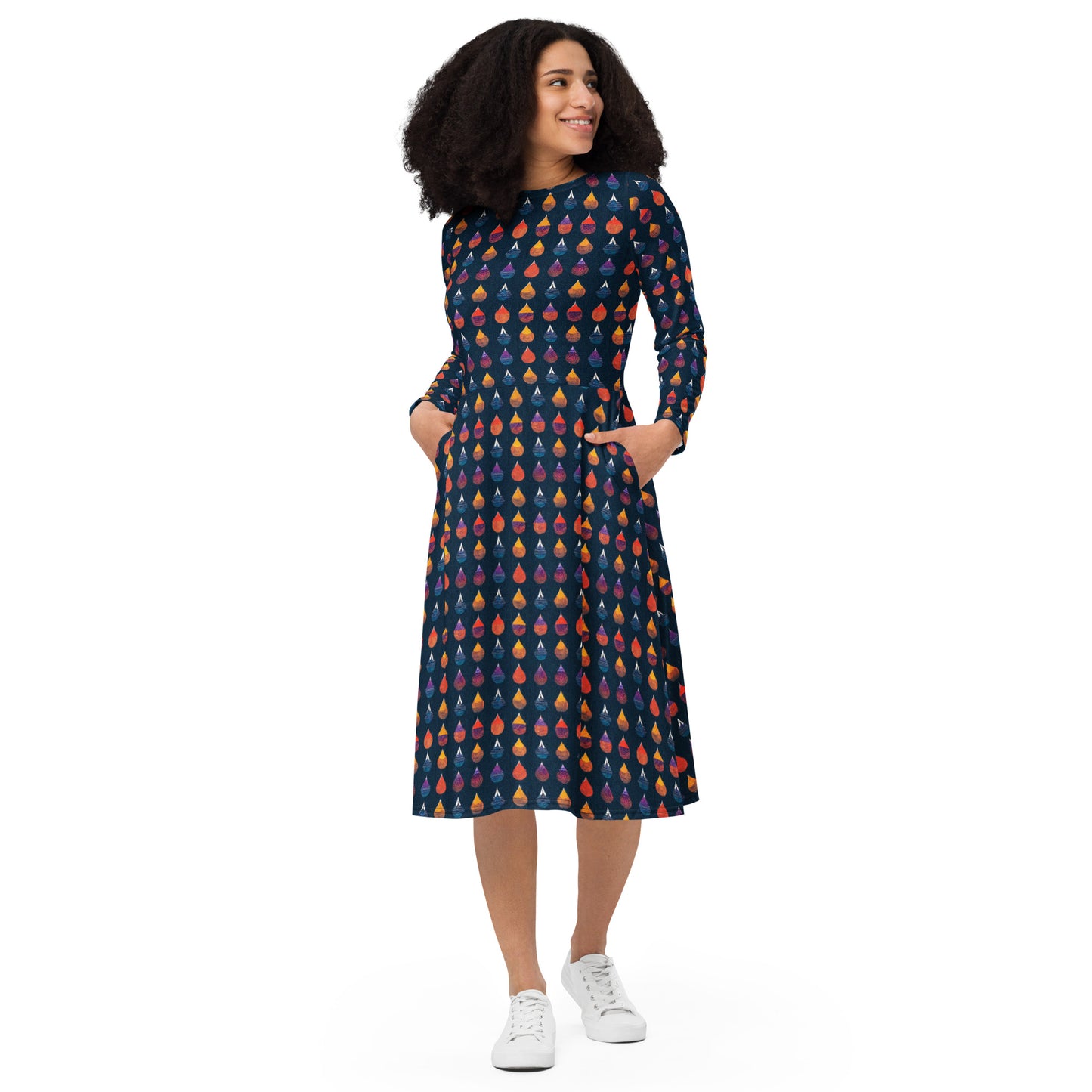 Prismatic Precipitation long sleeve midi dress