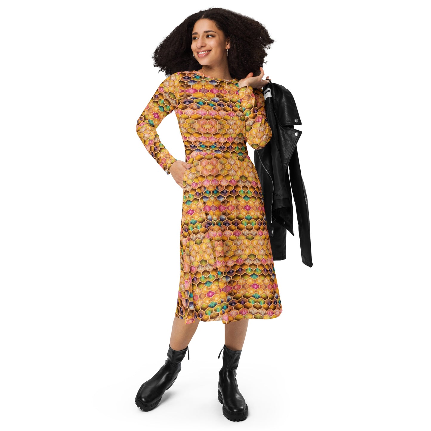 Rainbow Hive Radiance long sleeve midi dress