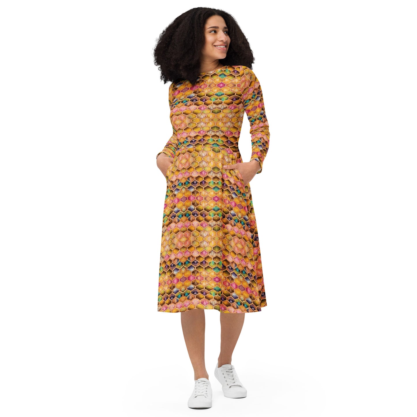 Rainbow Hive Radiance long sleeve midi dress