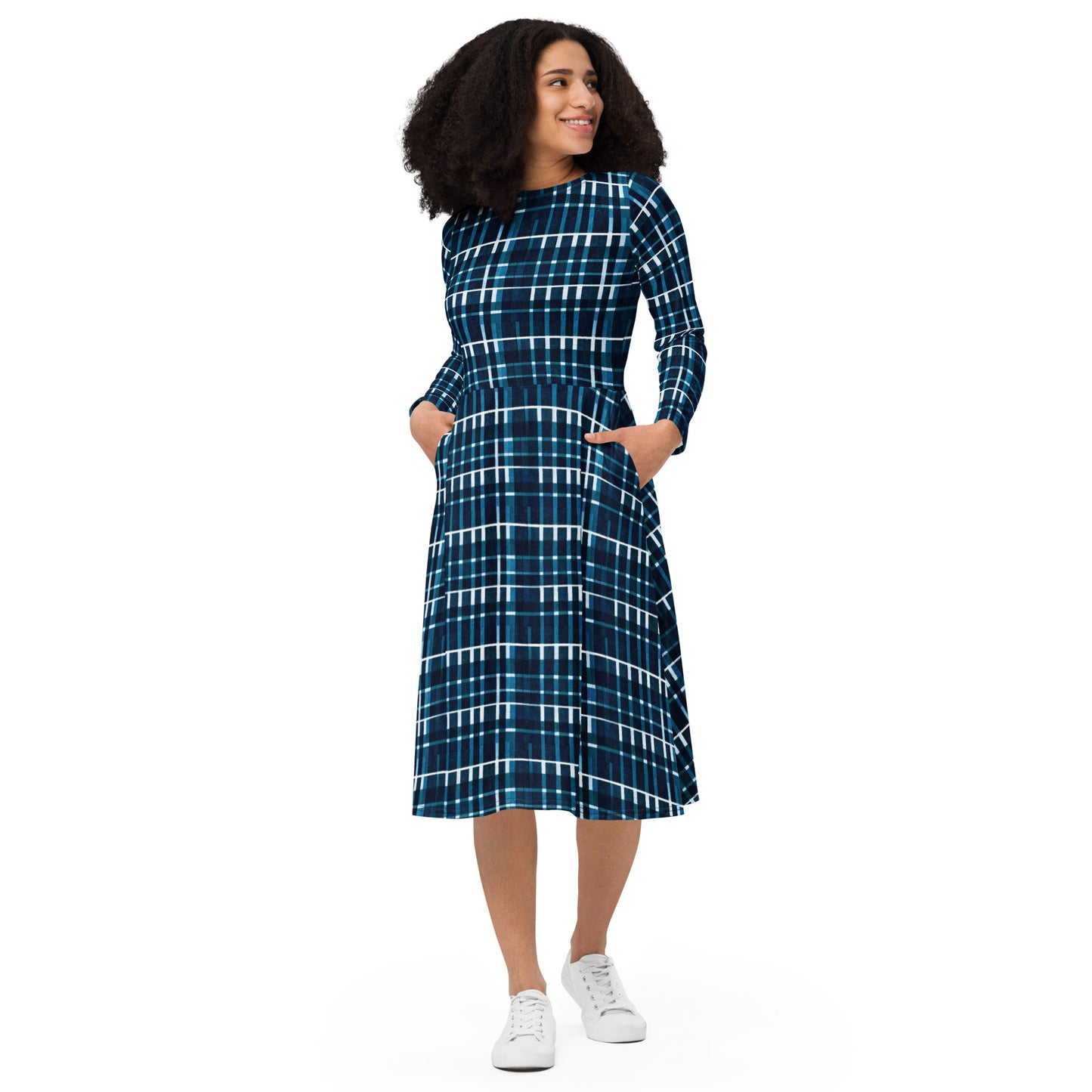 Royal Blue Scottish Heritage long sleeve midi dress