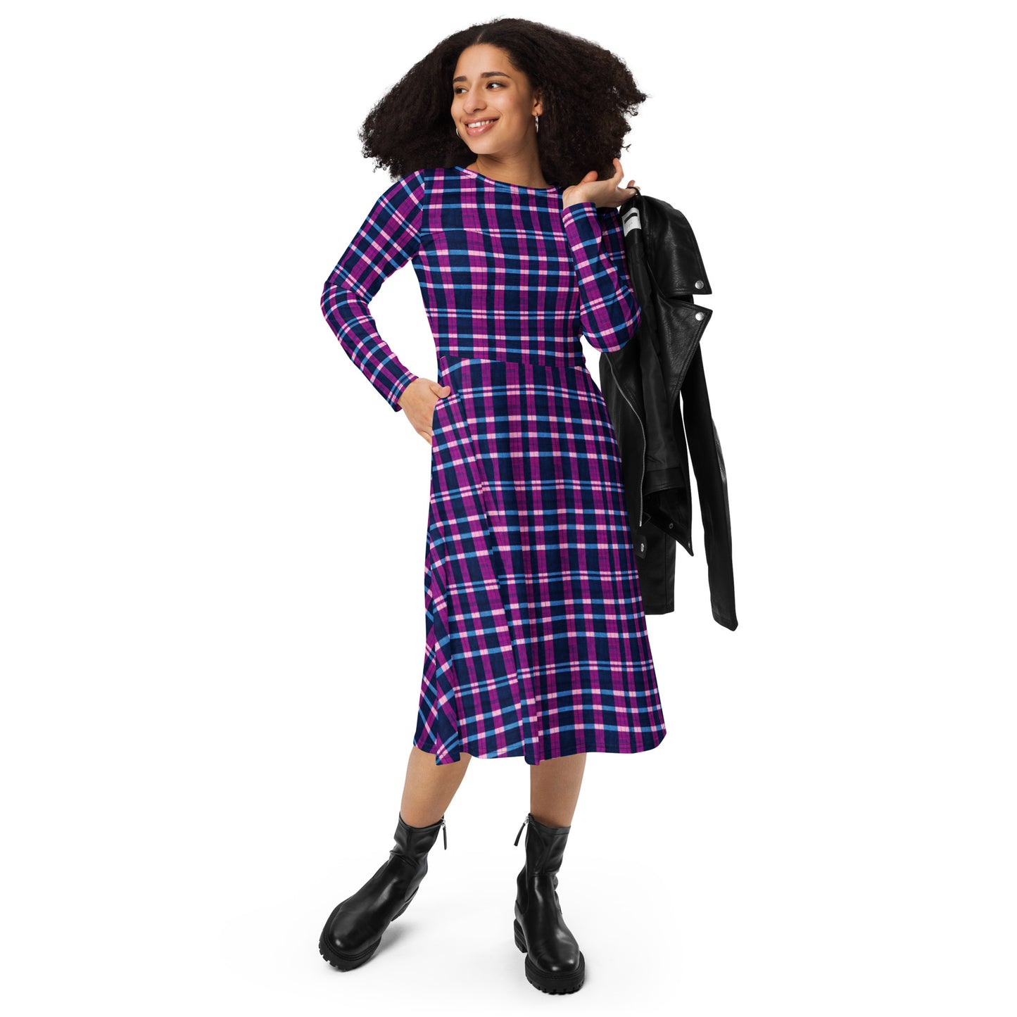 Royal Highlander Plaid long sleeve midi dress