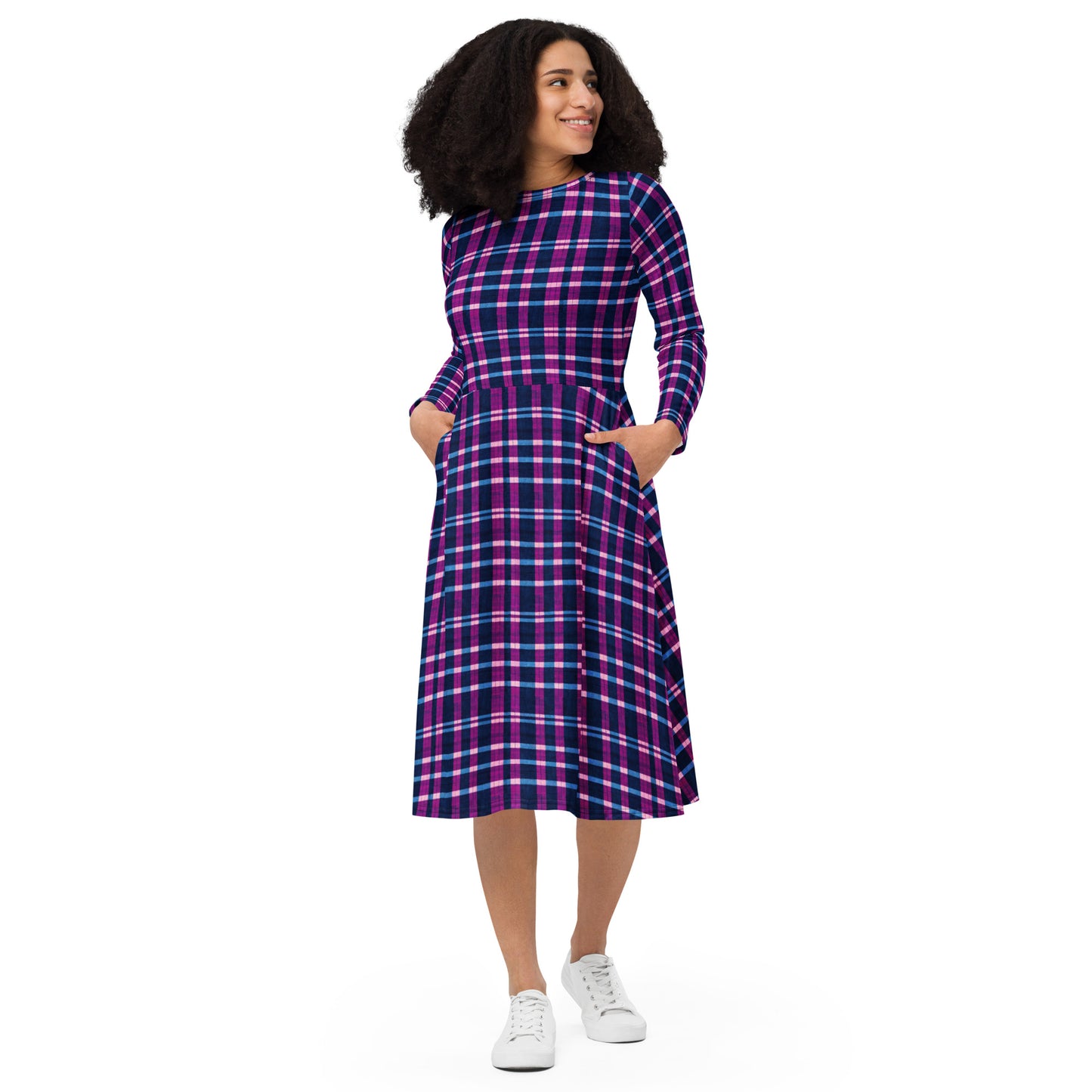 Royal Highlander Plaid long sleeve midi dress