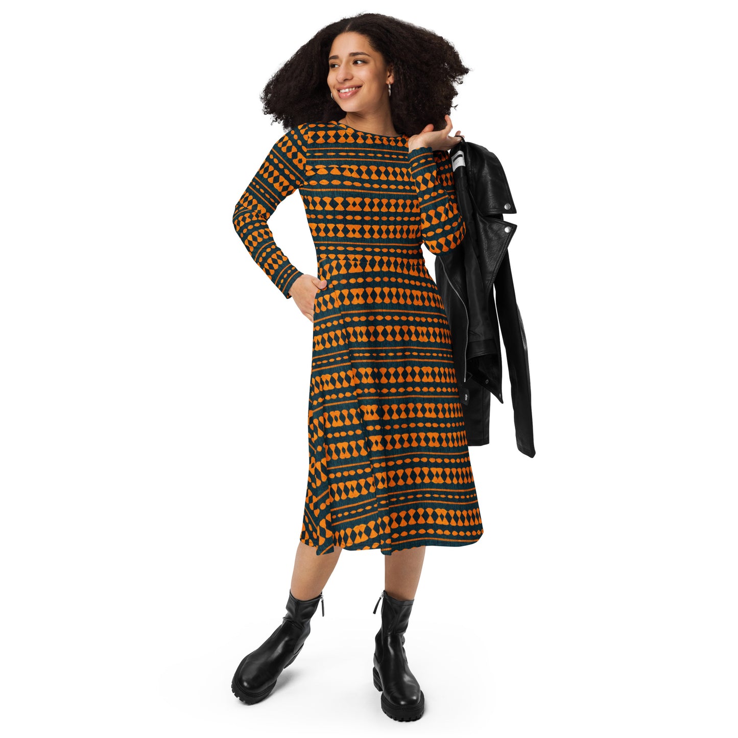 Safari Symphony long sleeve midi dress