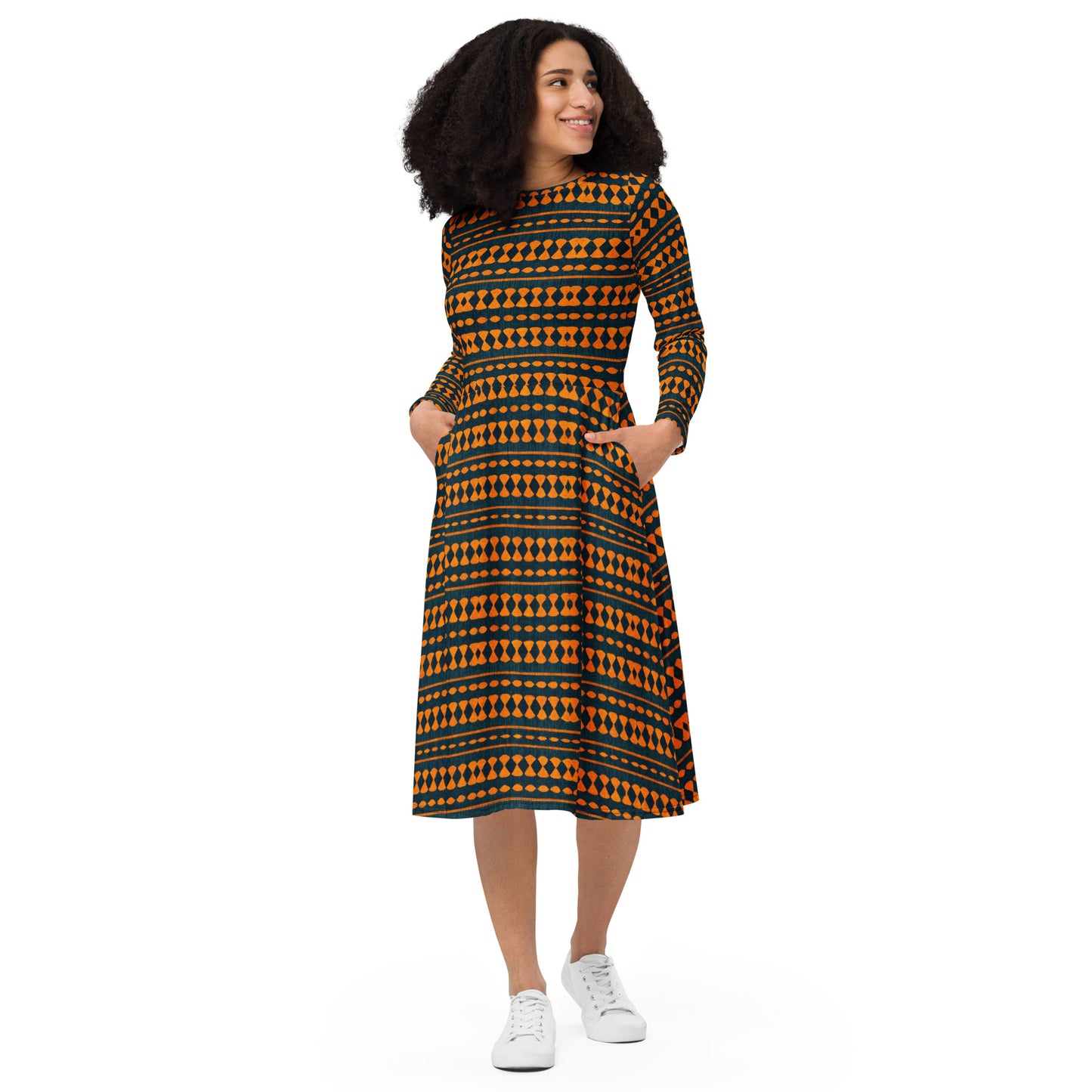 Safari Symphony long sleeve midi dress