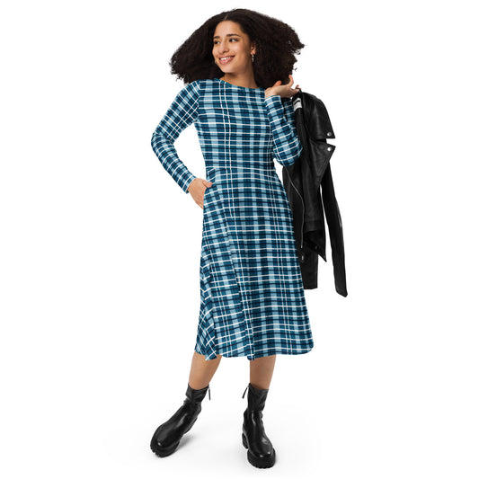 Scotsman’s Skyward Plaid long sleeve midi dress