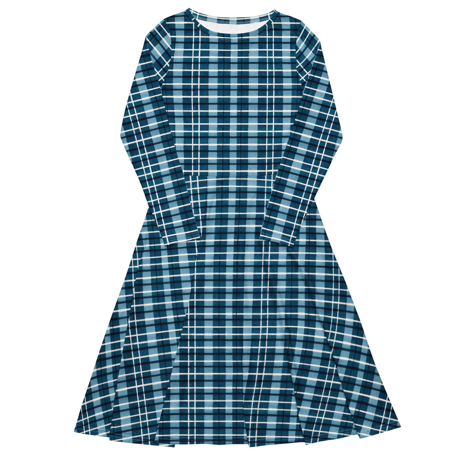 Scotsman’s Skyward Plaid long sleeve midi dress