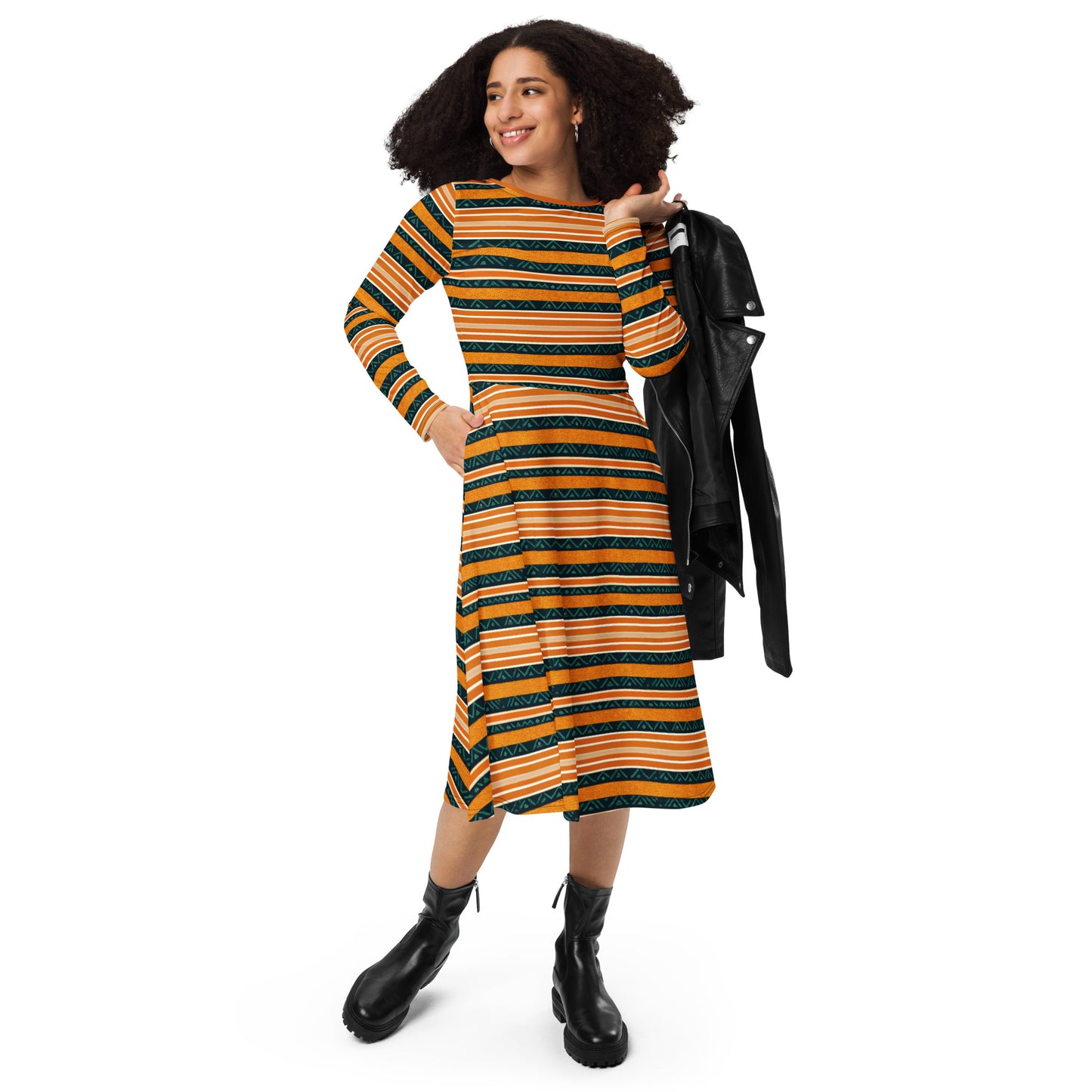 Serengeti Symphony long sleeve midi dress