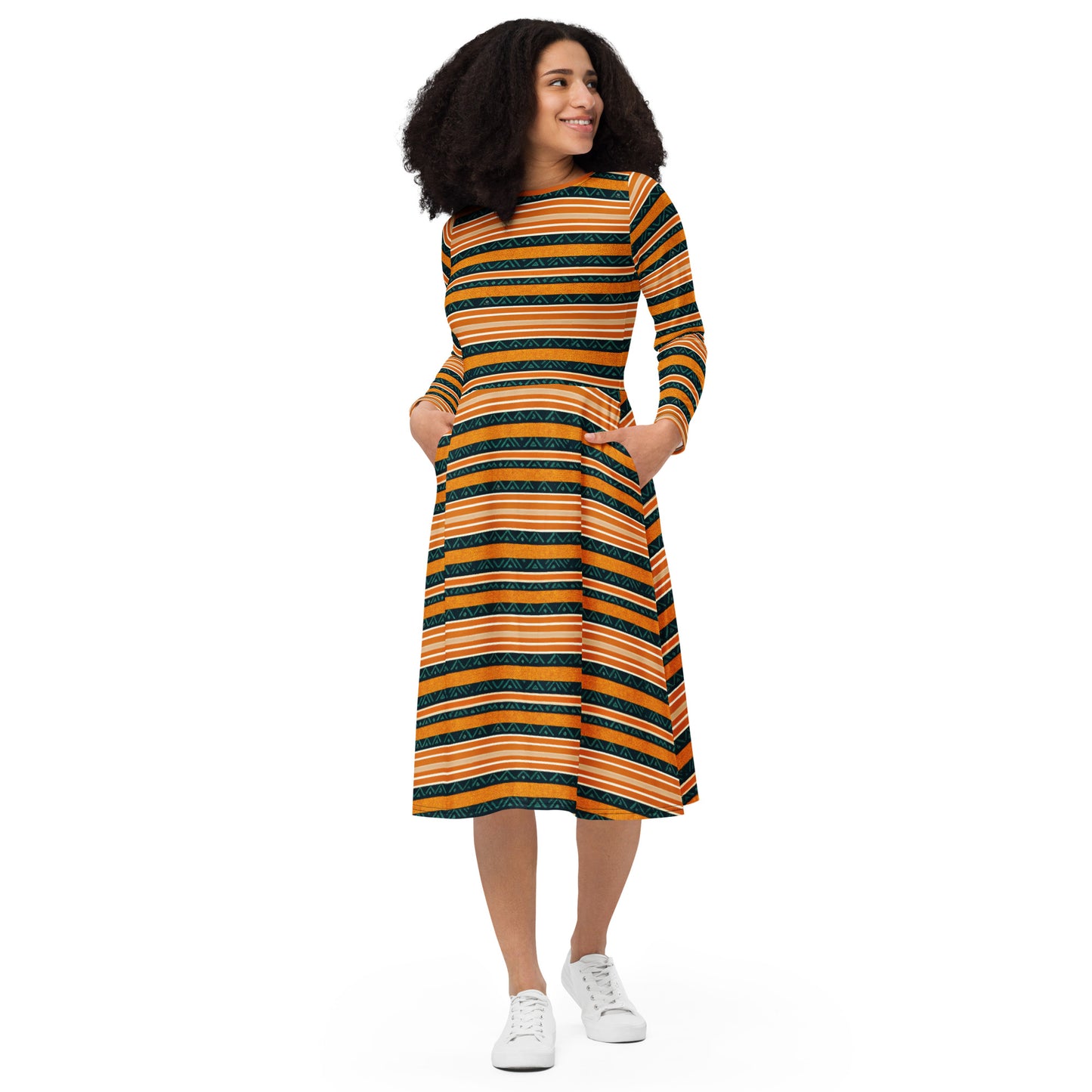 Serengeti Symphony long sleeve midi dress