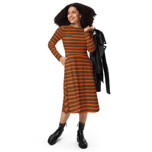 Timbuktu Tangerine Tapestry long sleeve midi dress