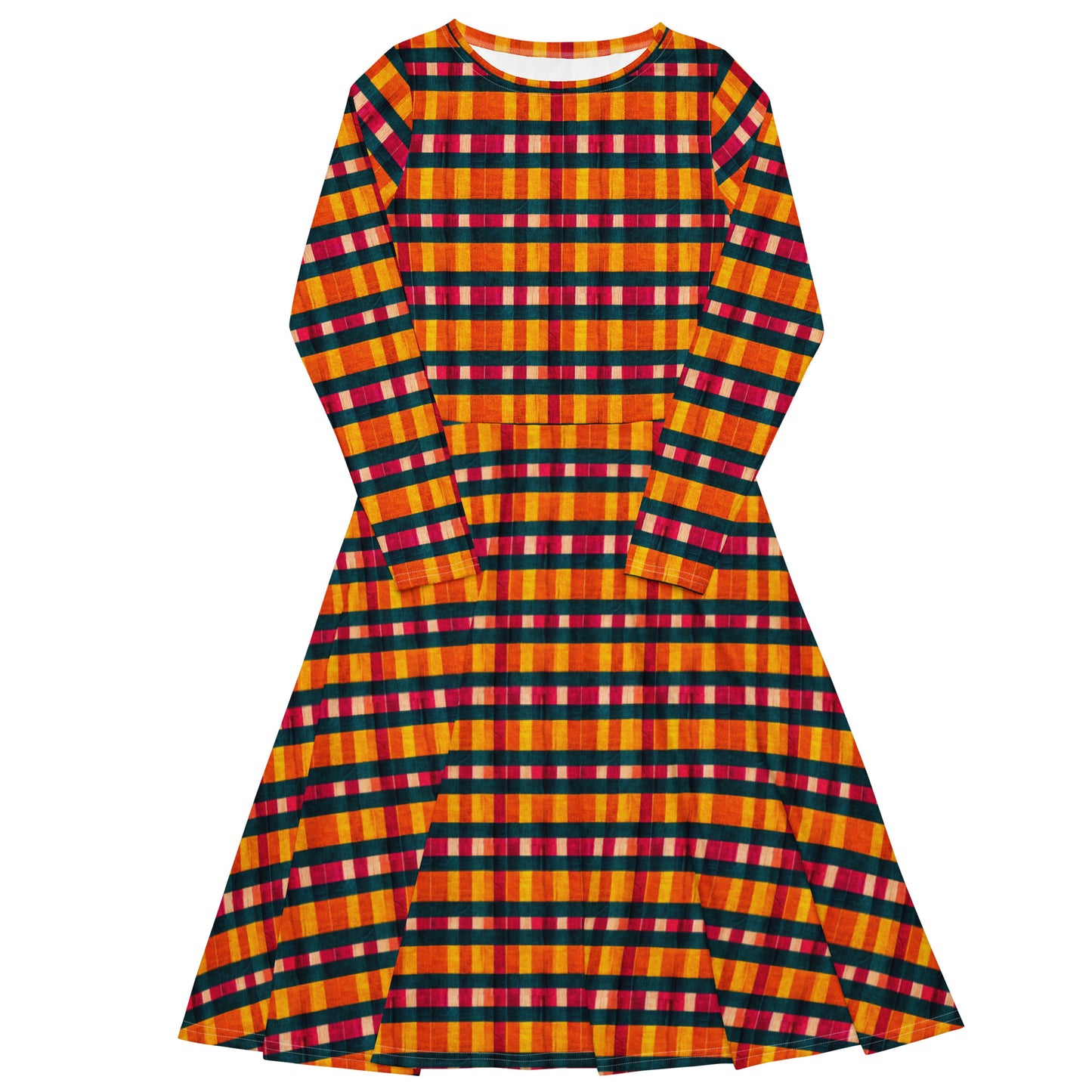 Tropical Fiesta Plaid long sleeve midi dress