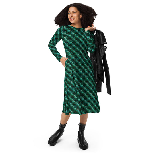 Emeralda the Great Forest Dragon long sleeve midi dress